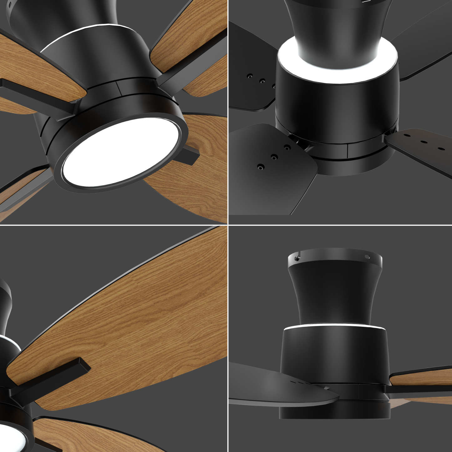 Ceiling Fans with Lights,42 inch Flush Mount Ceiling Fan with Night Light,Quiet Reversible DC Motor Dimmable Lighting Modern Low Profile Ceiling Fan with Light Black