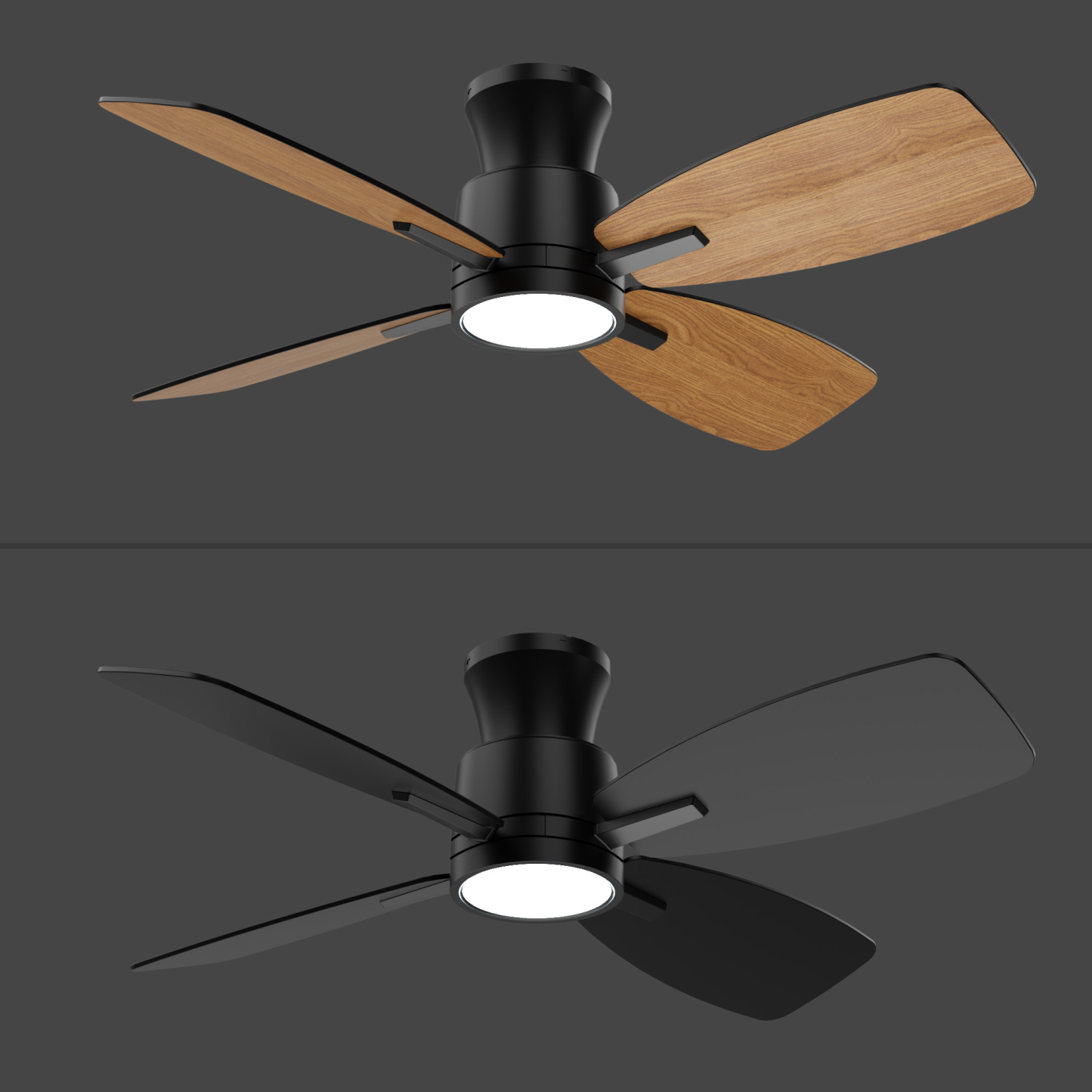 Ceiling Fans with Lights,42 inch Flush Mount Ceiling Fan with Night Light,Quiet Reversible DC Motor Dimmable Lighting Modern Low Profile Ceiling Fan with Light Black