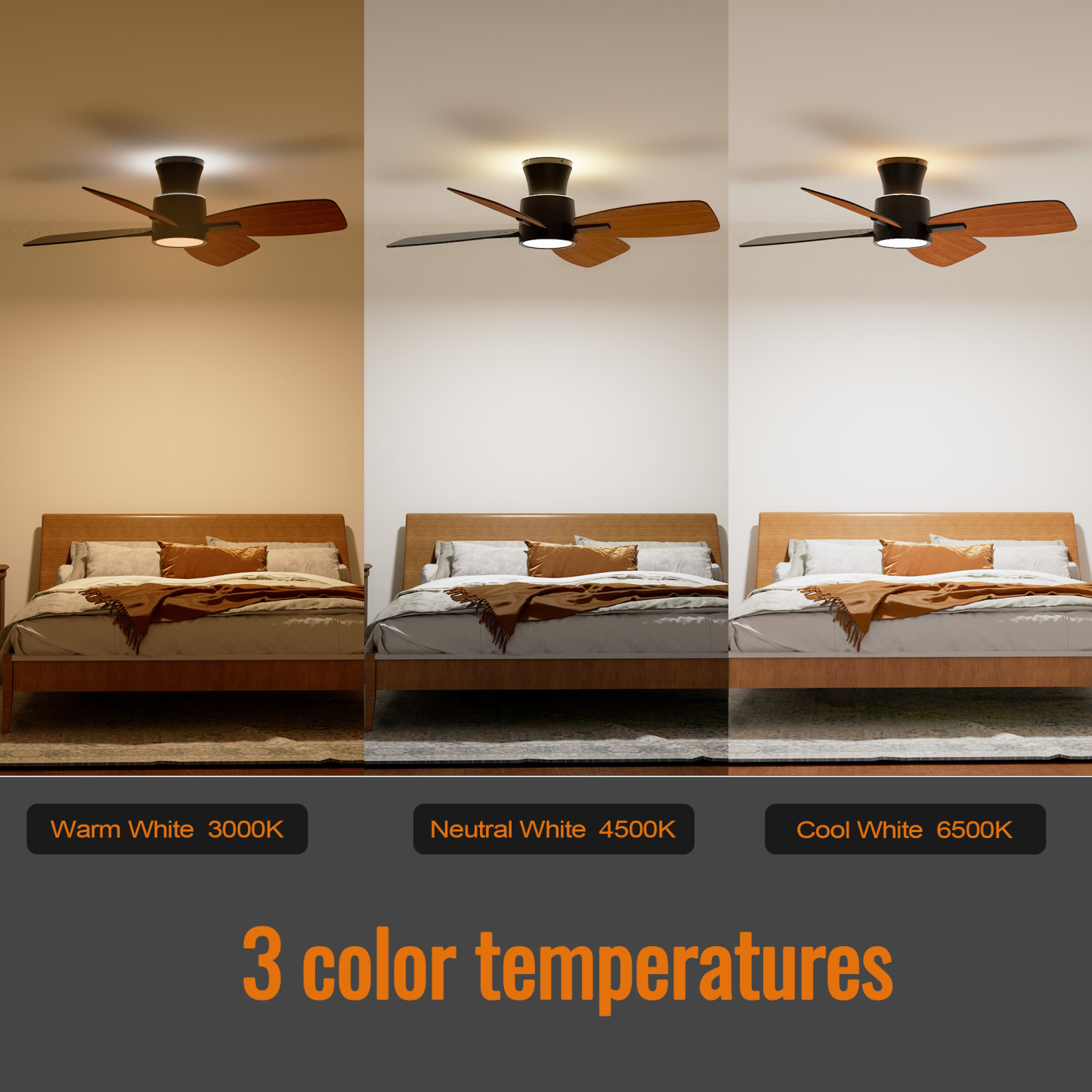 Ceiling Fans with Lights,42 inch Flush Mount Ceiling Fan with Night Light,Quiet Reversible DC Motor Dimmable Lighting Modern Low Profile Ceiling Fan with Light Black
