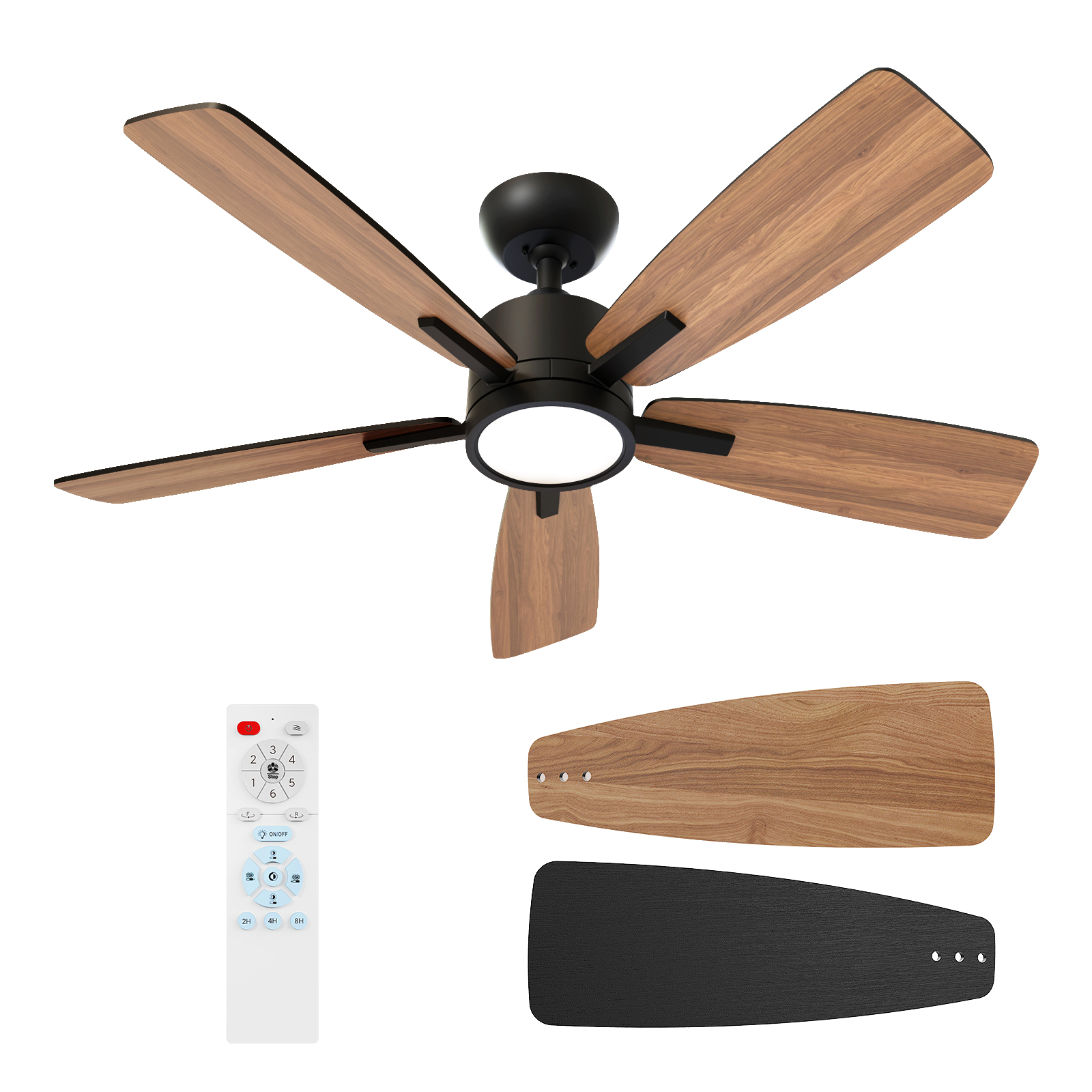 42 Inch Ceiling Fans with Lights Led Remote Control Low Profile Flush Mount for Bedroom Home Outdoor Patio Living Room,3 Color Temperatures,Dimmable,DC Motor,Reversible,5 Blades,Black