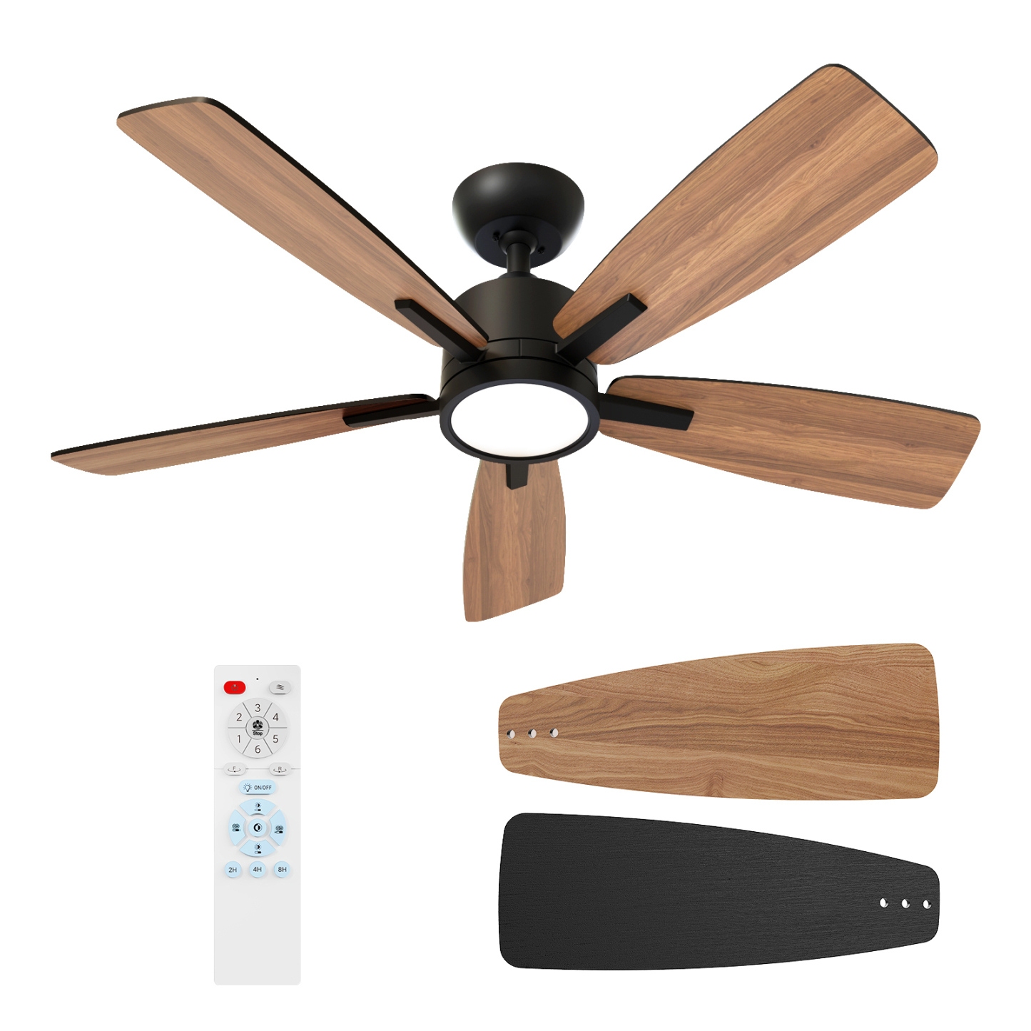 TALOYA 42 Inch Ceiling Fans with Lights Led Remote Control Low Profile Flush Mount for Bedroom Home Outdoor Patio Living Room,3 Color Temperatures,Dimmable,DC Motor,Reversible,5 Blades,Black