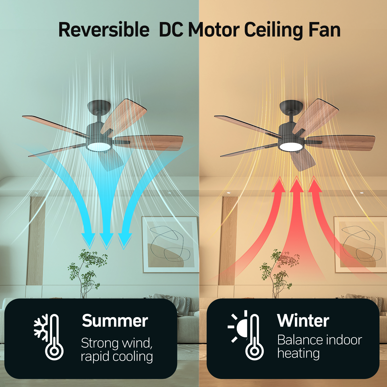 TALOYA 42 Inch Ceiling Fans with Lights Led Remote Control Low Profile Flush Mount for Bedroom Home Outdoor Patio Living Room,3 Color Temperatures,Dimmable,DC Motor,Reversible,5 Blades,Black