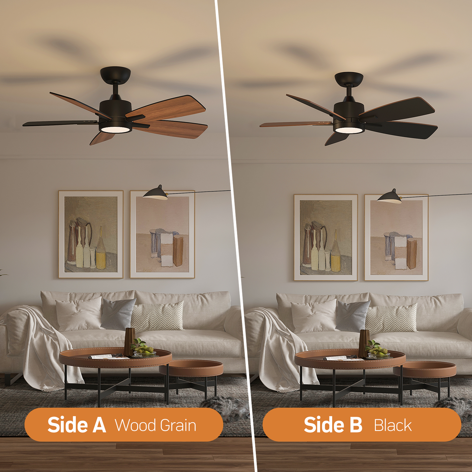 TALOYA 42 Inch Ceiling Fans with Lights Led Remote Control Low Profile Flush Mount for Bedroom Home Outdoor Patio Living Room,3 Color Temperatures,Dimmable,DC Motor,Reversible,5 Blades,Black