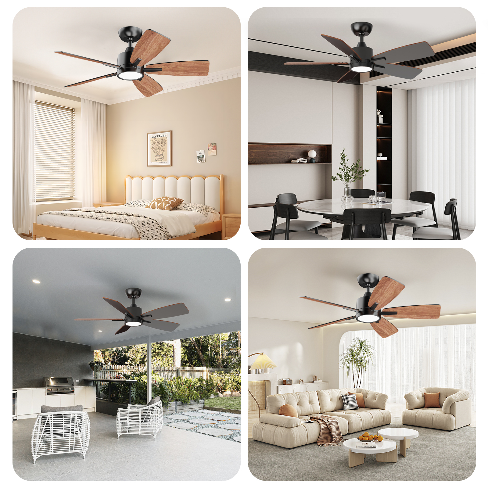 42 Inch Ceiling Fans with Lights Led Remote Control Low Profile Flush Mount for Bedroom Home Outdoor Patio Living Room,3 Color Temperatures,Dimmable,DC Motor,Reversible,5 Blades,Black