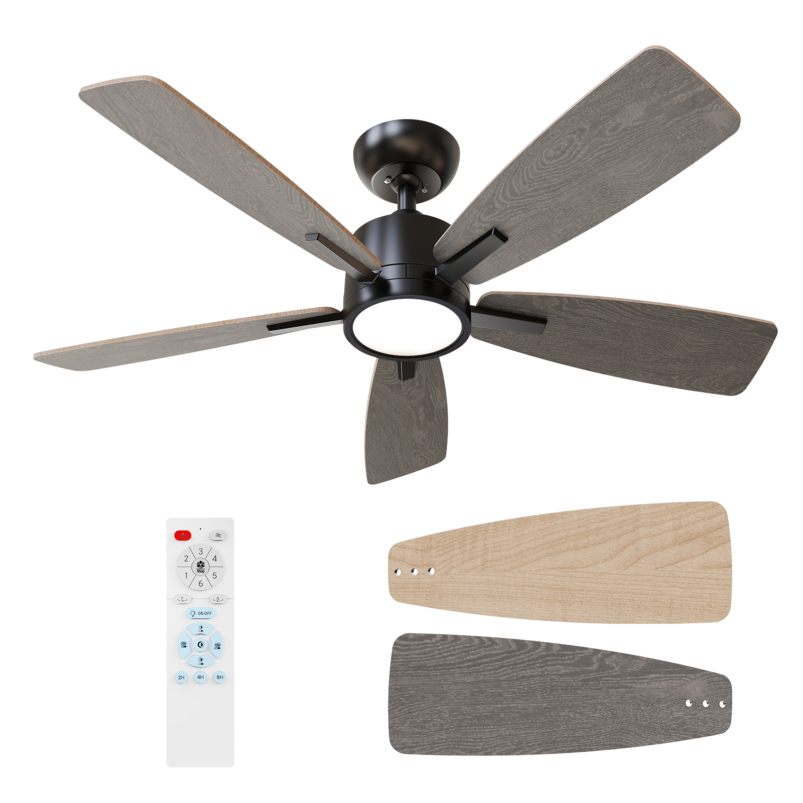 42 Inch Ceiling Fans with Lights Led Remote Control Low Profile Flush Mount for Bedroom Home Outdoor Patio Living Room,3 Color Temperatures,Dimmable,DC Motor,Reversible,5 Blades,Black Walnut