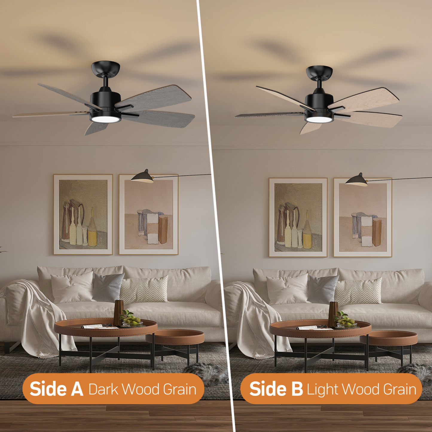 42 Inch Ceiling Fans with Lights Led Remote Control Low Profile Flush Mount for Bedroom Home Outdoor Patio Living Room,3 Color Temperatures,Dimmable,DC Motor,Reversible,5 Blades,Black Walnut