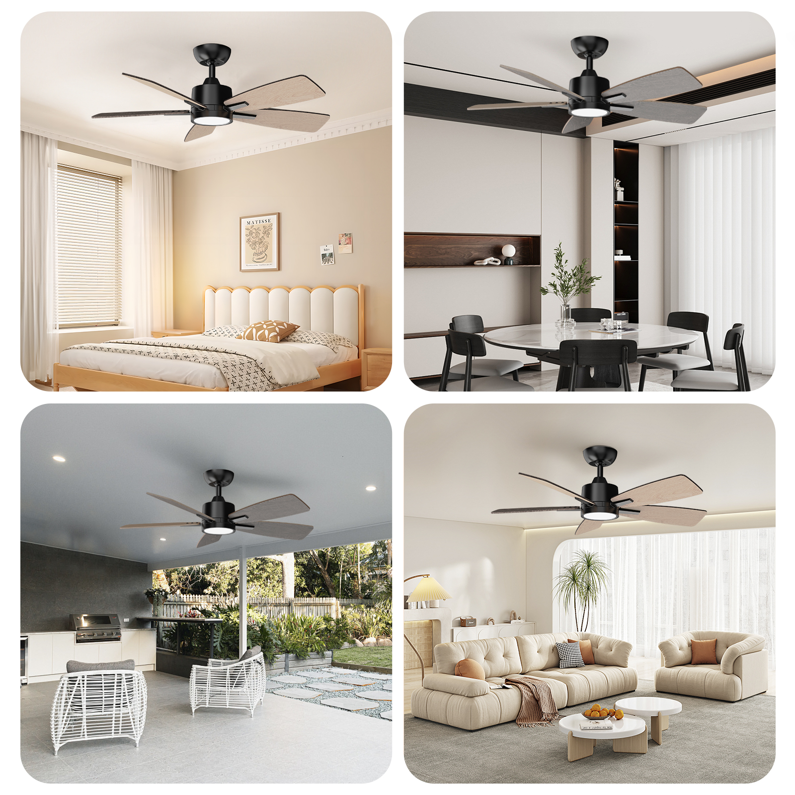 42 Inch Ceiling Fans with Lights Led Remote Control Low Profile Flush Mount for Bedroom Home Outdoor Patio Living Room,3 Color Temperatures,Dimmable,DC Motor,Reversible,5 Blades,Black Walnut