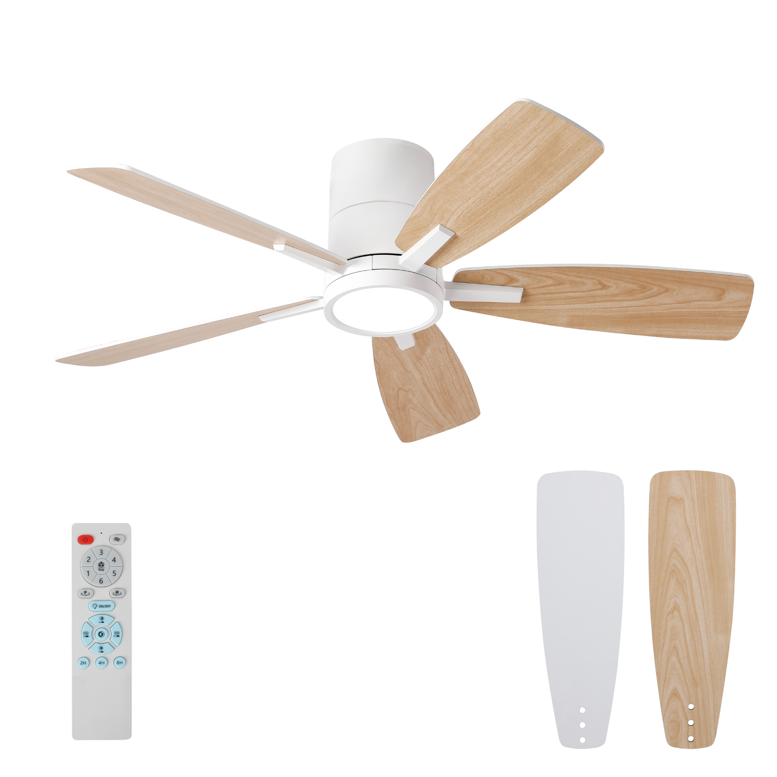 42 inch Ceiling Fans with Lights Remote Control, Modern Low Profile Ceiling Fan with Ultra Quiet Reversible DC Motor,Flush Mount Ceiling Fan for Bedroom Living Room White