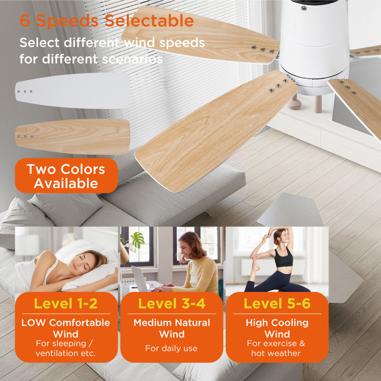 42 inch Ceiling Fans with Lights Remote Control, Modern Low Profile Ceiling Fan with Ultra Quiet Reversible DC Motor,Flush Mount Ceiling Fan for Bedroom Living Room White