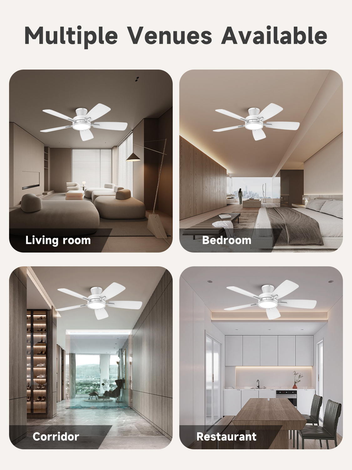 46 Inch Ceiling Fans with Lights and Remote, Low Profile Ceiling Fan with Light, Flush Mount, Reversible, 3CCT, Dimmable White Modern Ceiling Fan for Bedroom, Living Room, Outdoor Patio