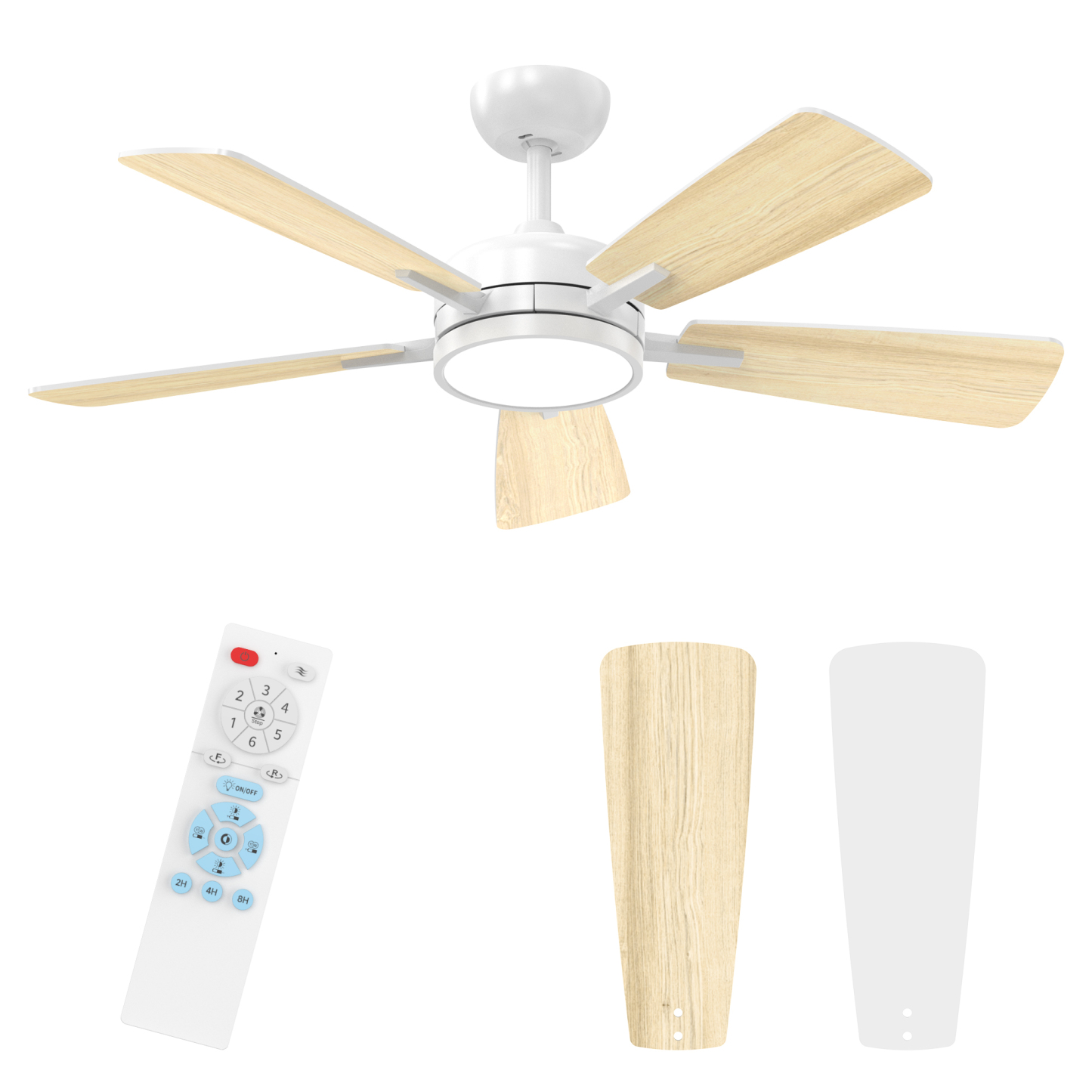 46 Inch Ceiling Fan with Light, Large Air Volume Ceiling Fan with Night Light, Ultra Quiet Reversible DC Motor Dimmable with Remote （White） Visit the ocioc Store