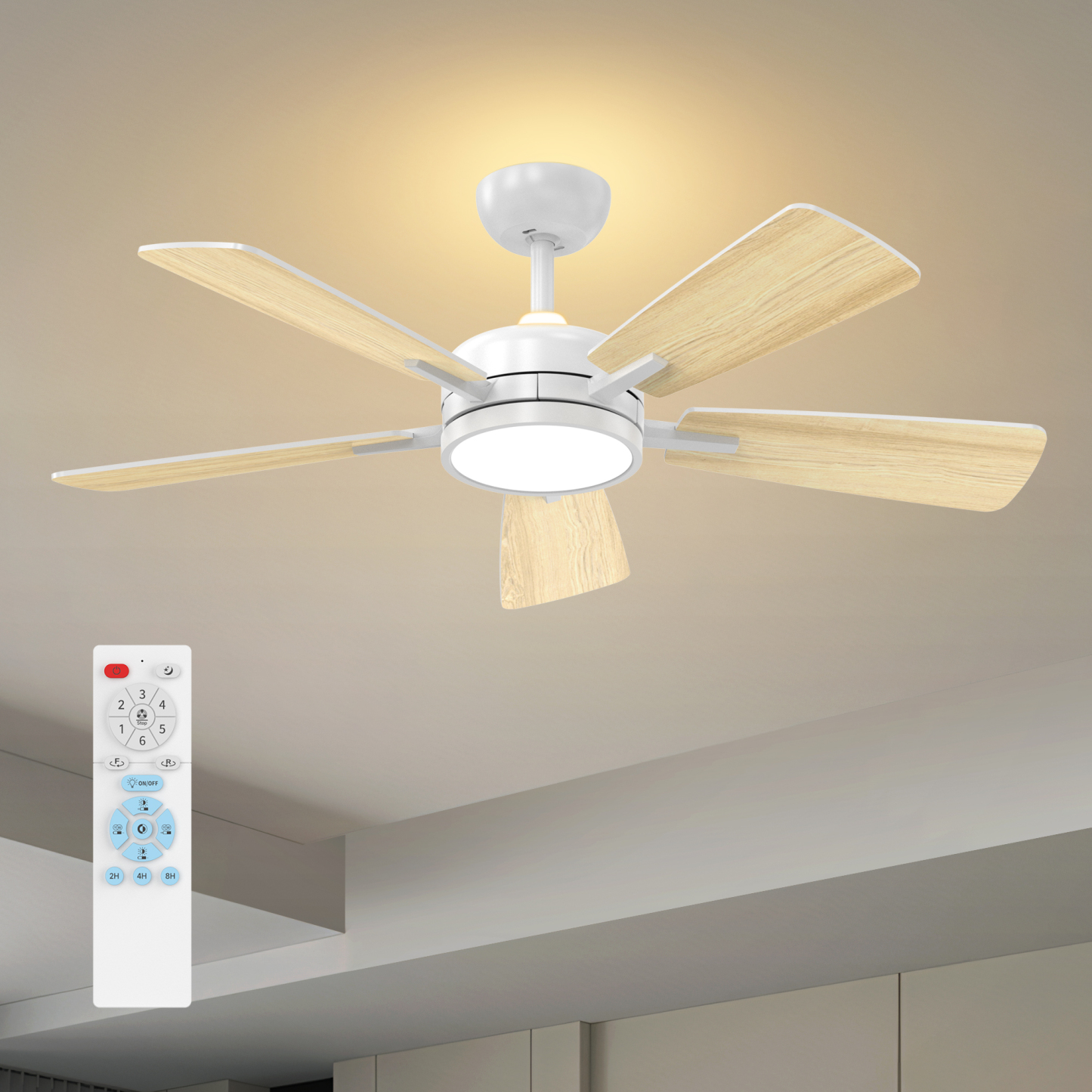 46 Inch Ceiling Fan with Light, Large Air Volume Ceiling Fan with Night Light, Ultra Quiet Reversible DC Motor Dimmable with Remote （White） Visit the ocioc Store
