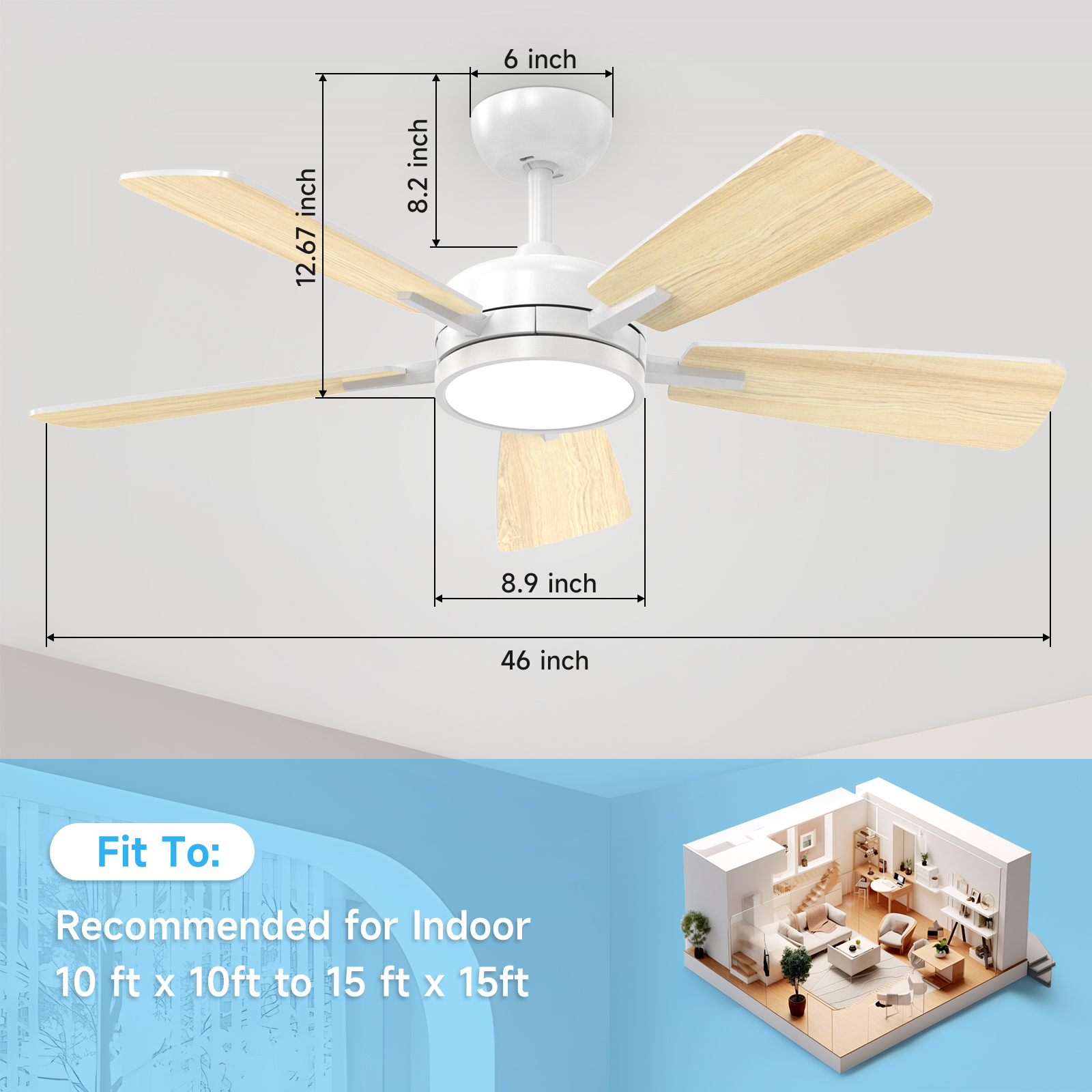 46 Inch Ceiling Fan with Light, Large Air Volume Ceiling Fan with Night Light, Ultra Quiet Reversible DC Motor Dimmable with Remote （White） Visit the ocioc Store