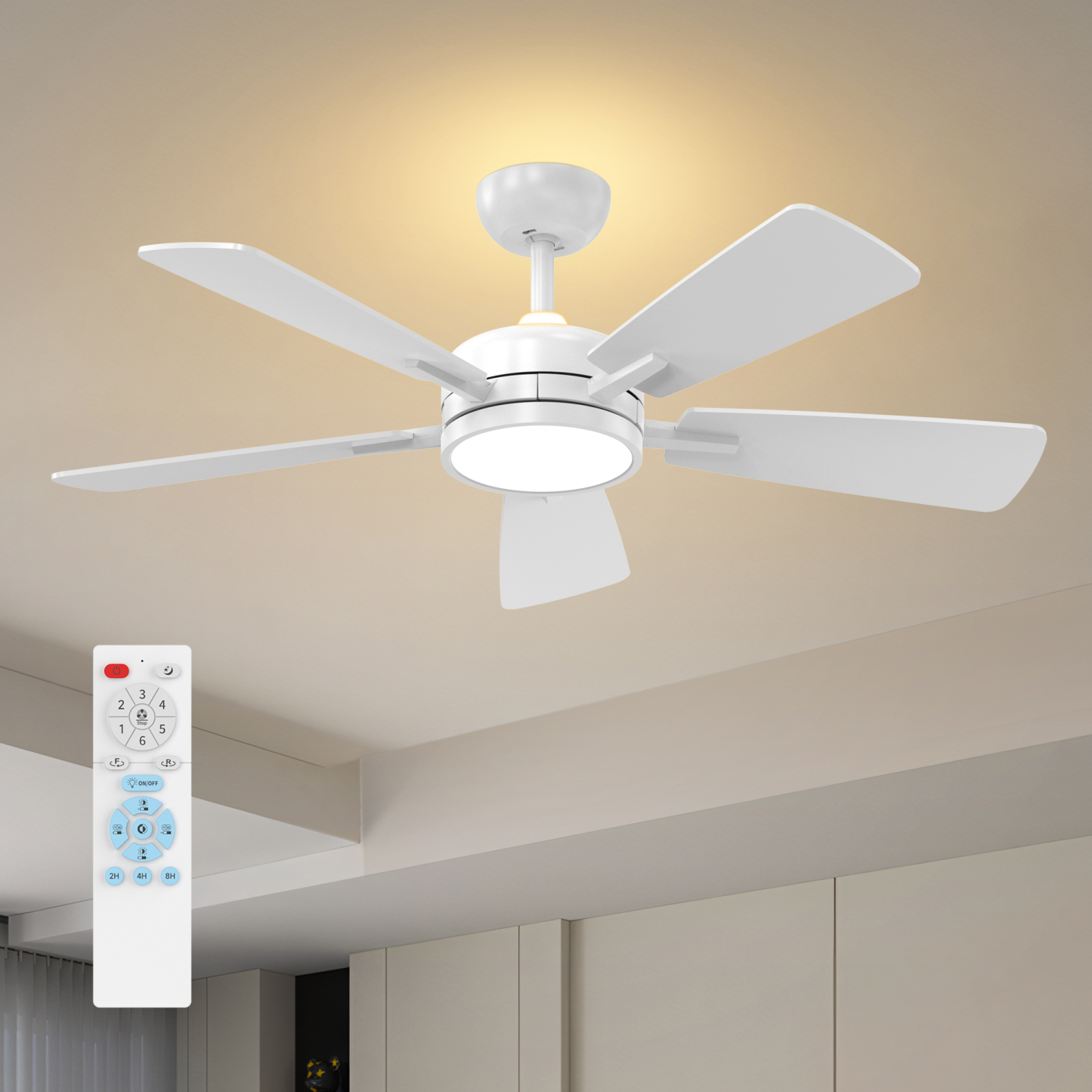 46 Inch Ceiling Fan with Light, Large Air Volume Ceiling Fan with Night Light, Ultra Quiet Reversible DC Motor Dimmable with Remote （White） Visit the ocioc Store