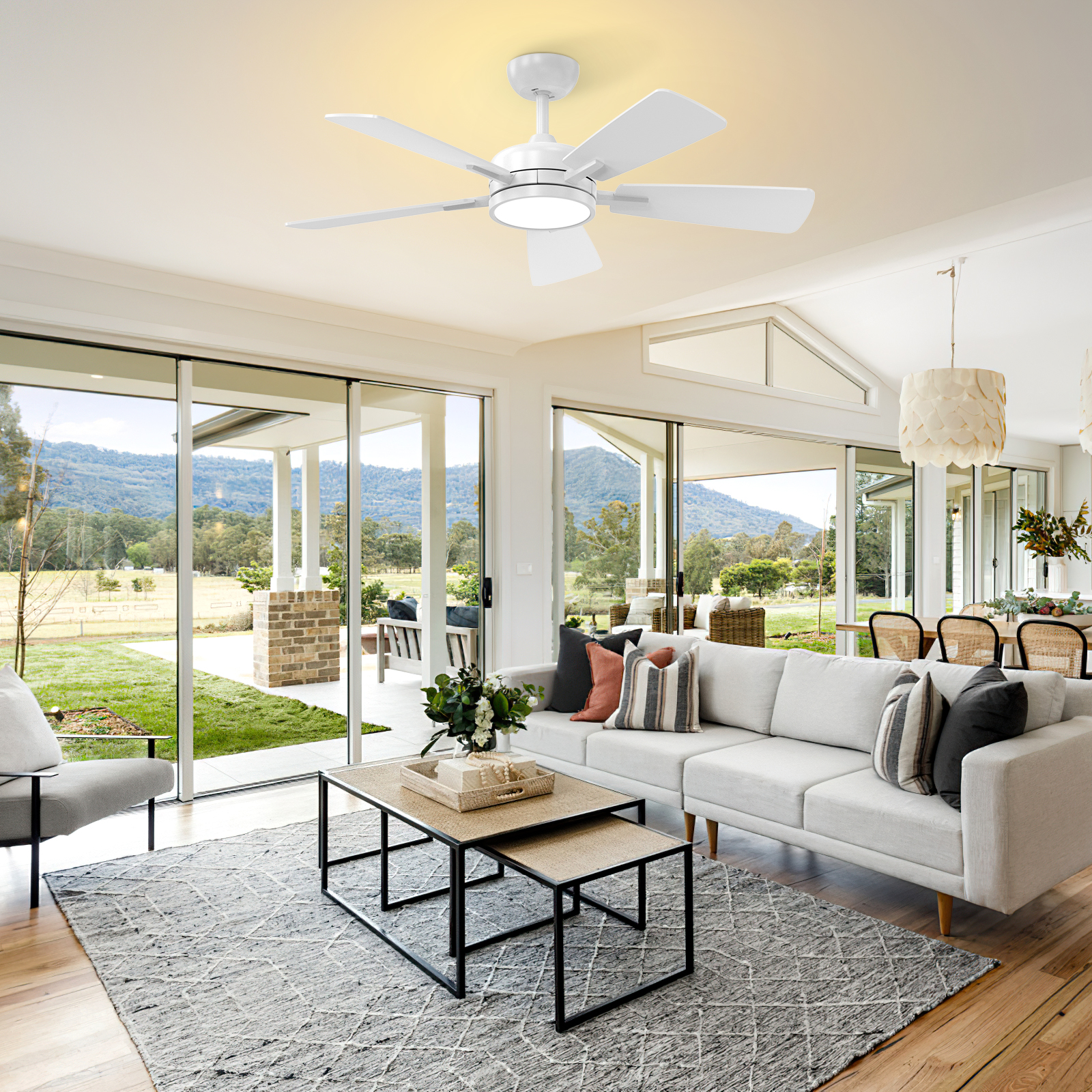 46 Inch Ceiling Fan with Light, Large Air Volume Ceiling Fan with Night Light, Ultra Quiet Reversible DC Motor Dimmable with Remote （White） Visit the ocioc Store