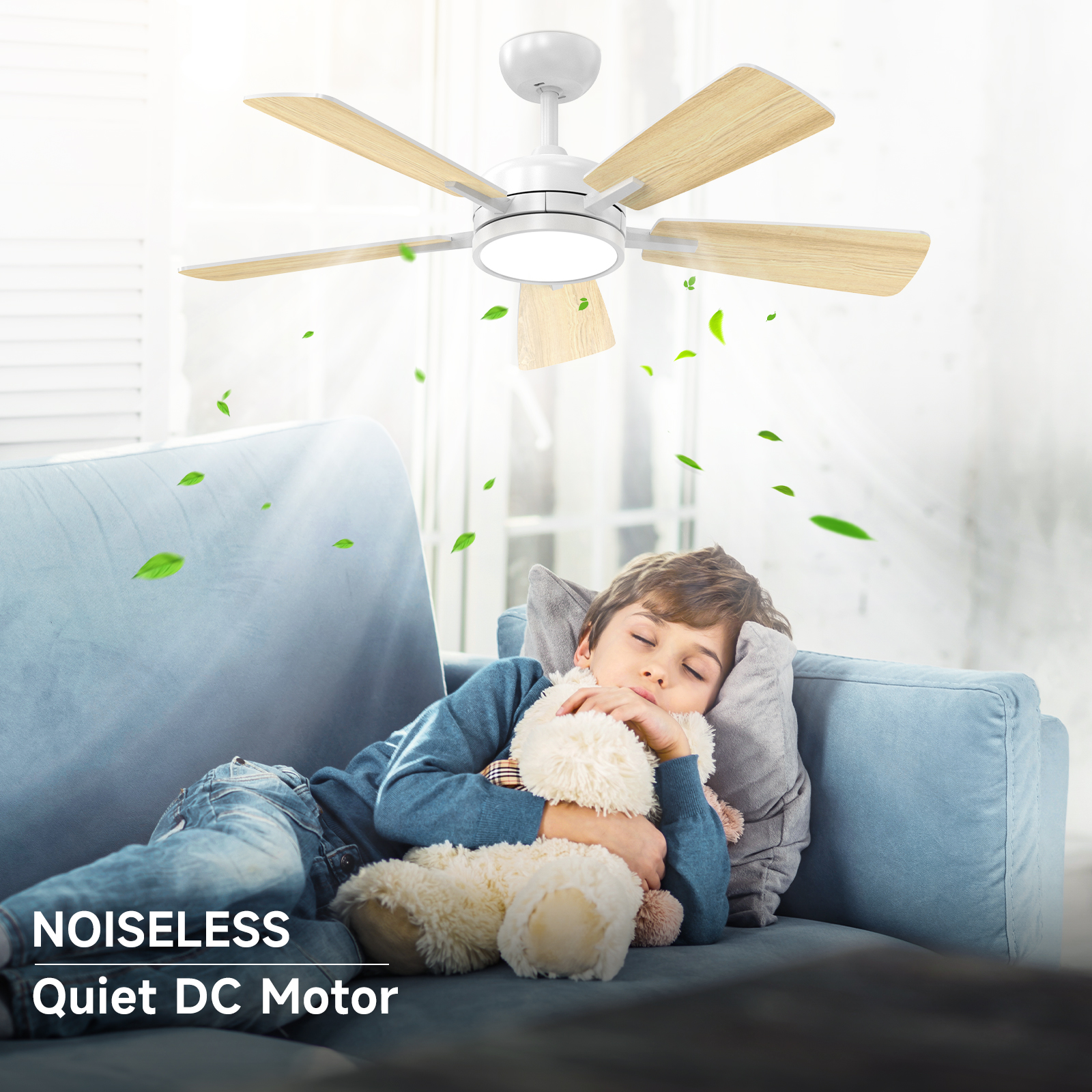 46 Inch Ceiling Fan with Light, Large Air Volume Ceiling Fan with Night Light, Ultra Quiet Reversible DC Motor Dimmable with Remote （White） Visit the ocioc Store