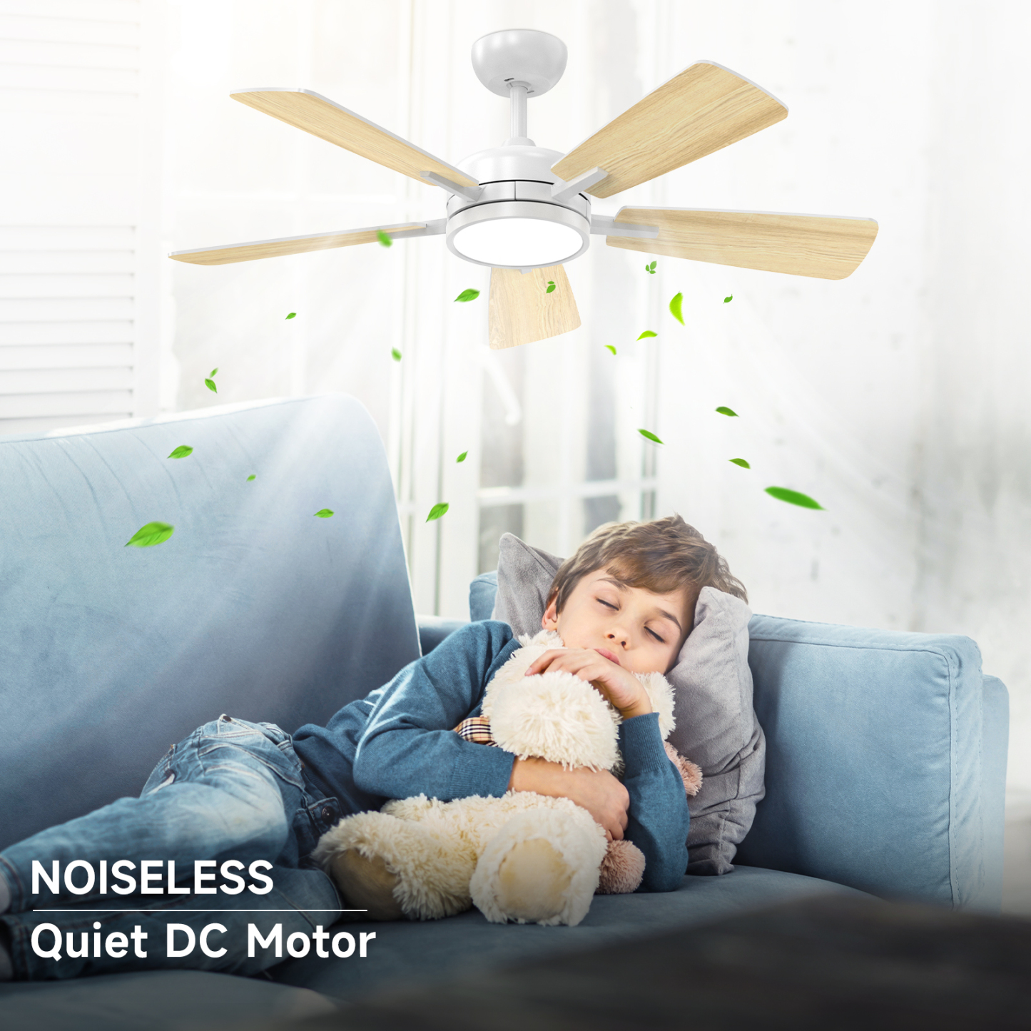 46 Inch Ceiling Fan with Light, Large Air Volume Ceiling Fan with Night Light, Ultra Quiet Reversible DC Motor Dimmable with Remote （White） Visit the ocioc Store