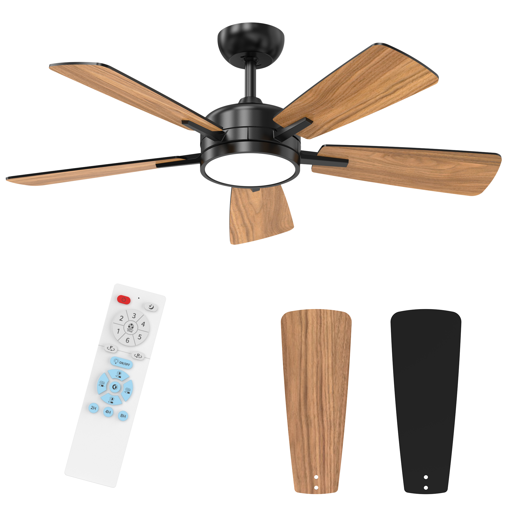 46 Inch Ceiling Fans with Lights, Large Air Volume Ceiling Fan with Night Light, Ultra Quiet Reversible DC Motor Dimmable with Remote（Black）