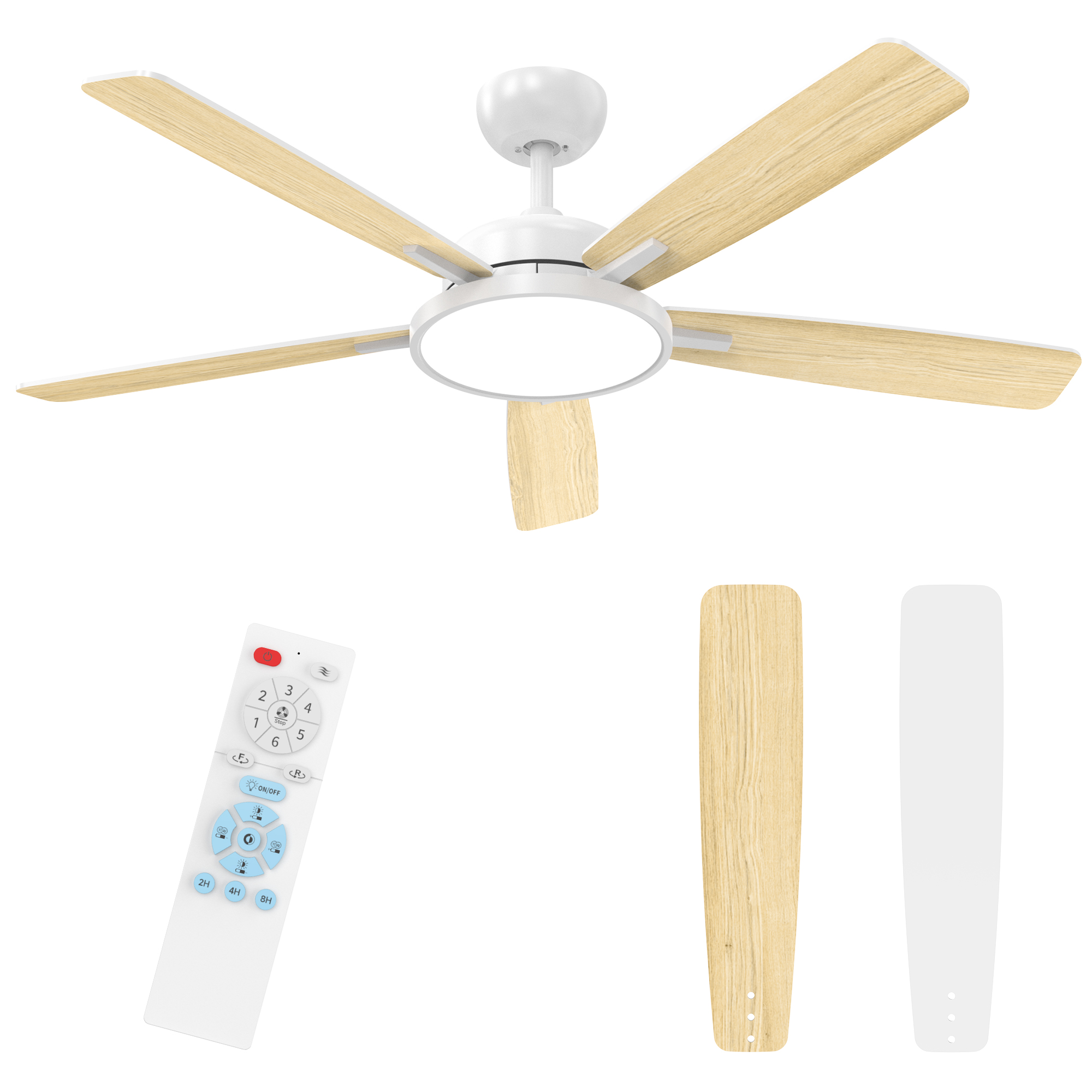 c, Large Air Volume Ceiling Fan, Ultra Quiet Reversible DC Motor Dimmable with Remote （White）
