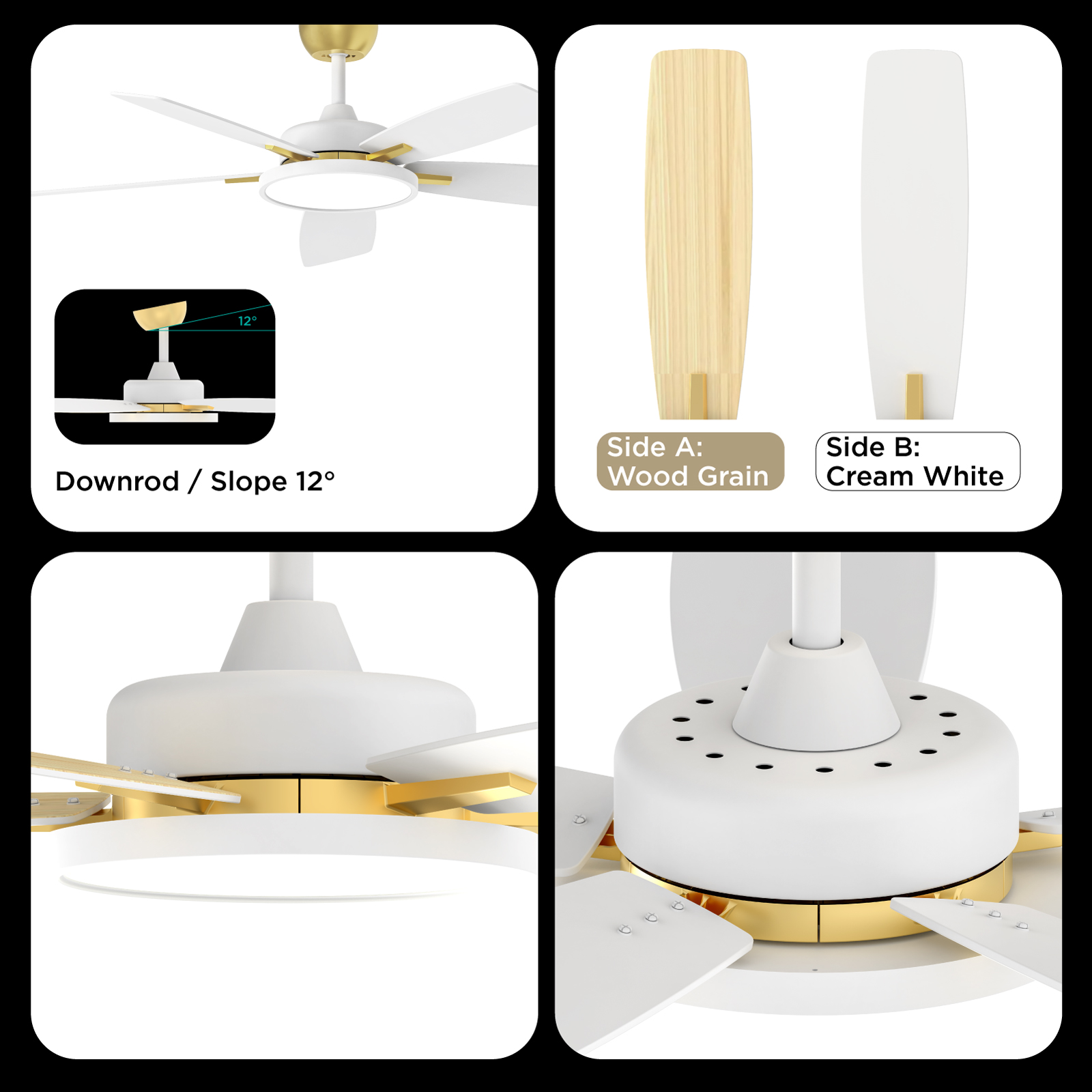  Smart Ceiling Fans with Lights,52 inch,with Dimmable LED Light Compatible with Google Home Alexa App Control(White