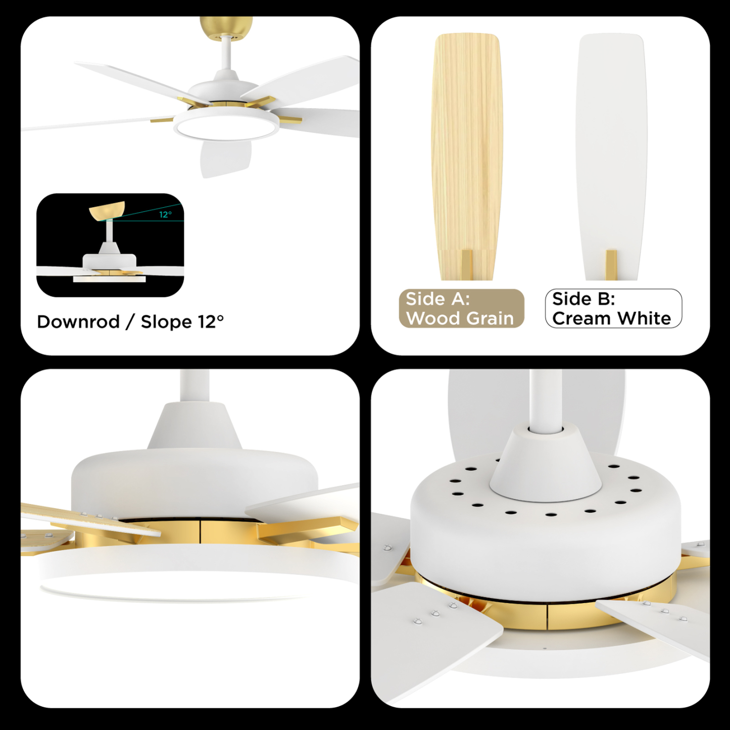  Smart Ceiling Fans with Lights,52 inch,with Dimmable LED Light Compatible with Google Home Alexa App Control(White