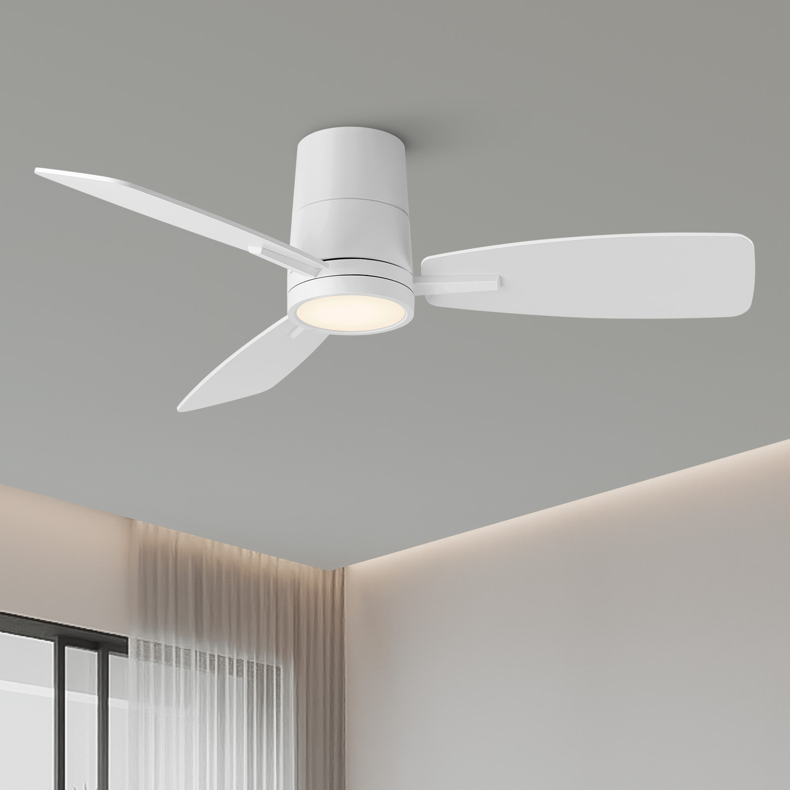TALOYA 42 inch Flush Mount Ceiling Fans with Lights and Remote Control Low Profile White Ceiling Fan with Light