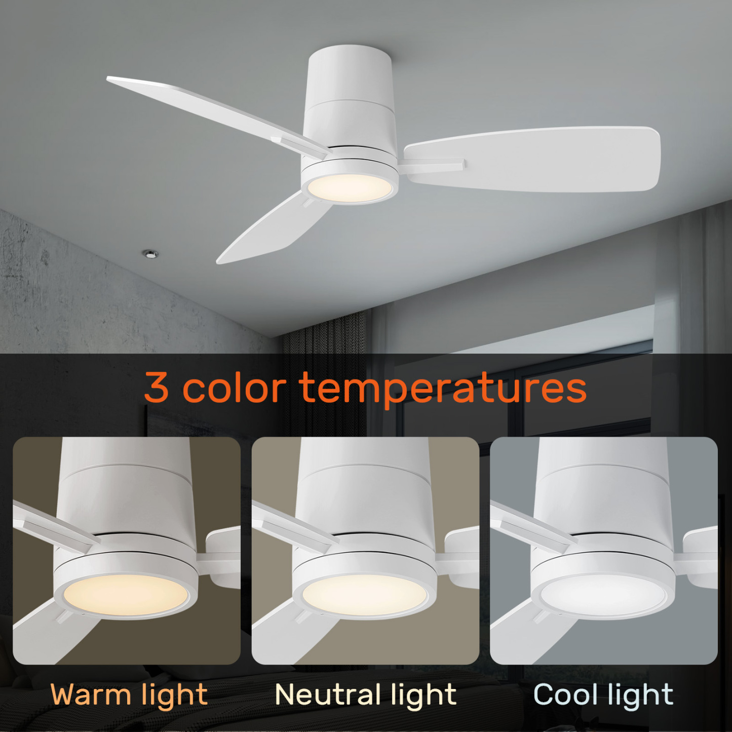 TALOYA 42 inch Flush Mount Ceiling Fans with Lights and Remote Control Low Profile White Ceiling Fan with Light