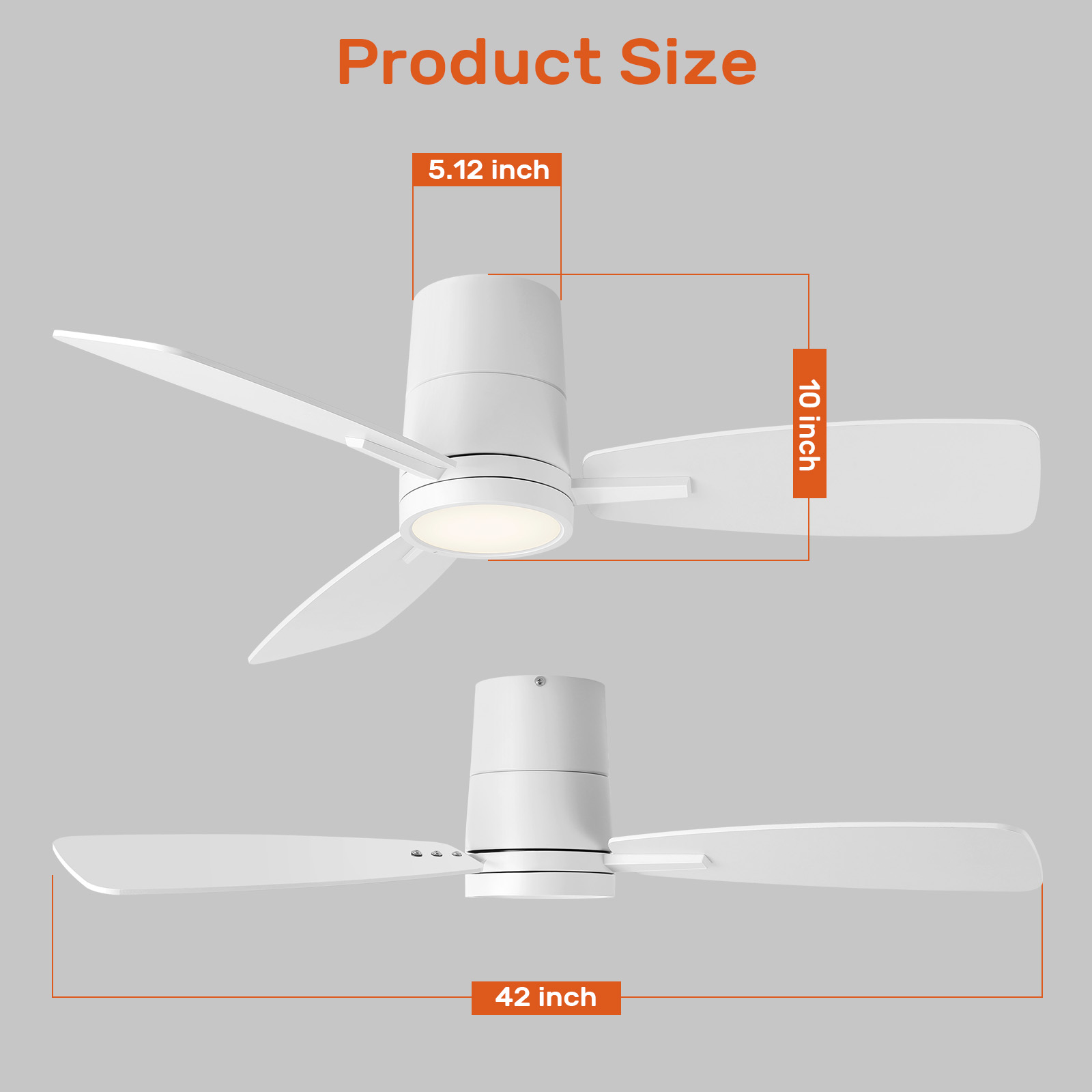TALOYA 42 inch Flush Mount Ceiling Fans with Lights and Remote Control Low Profile White Ceiling Fan with Light