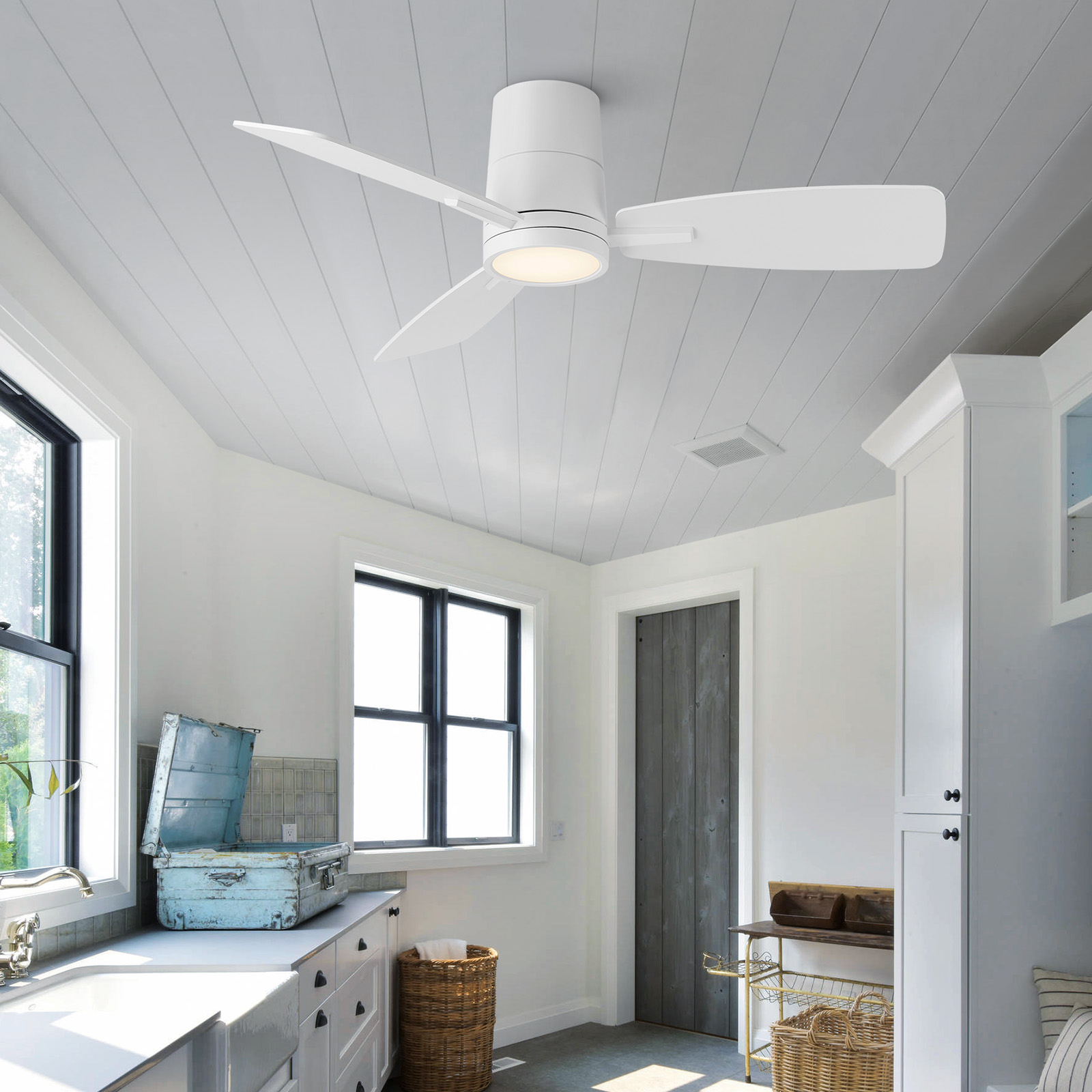 TALOYA 42 inch Flush Mount Ceiling Fans with Lights and Remote Control Low Profile White Ceiling Fan with Light