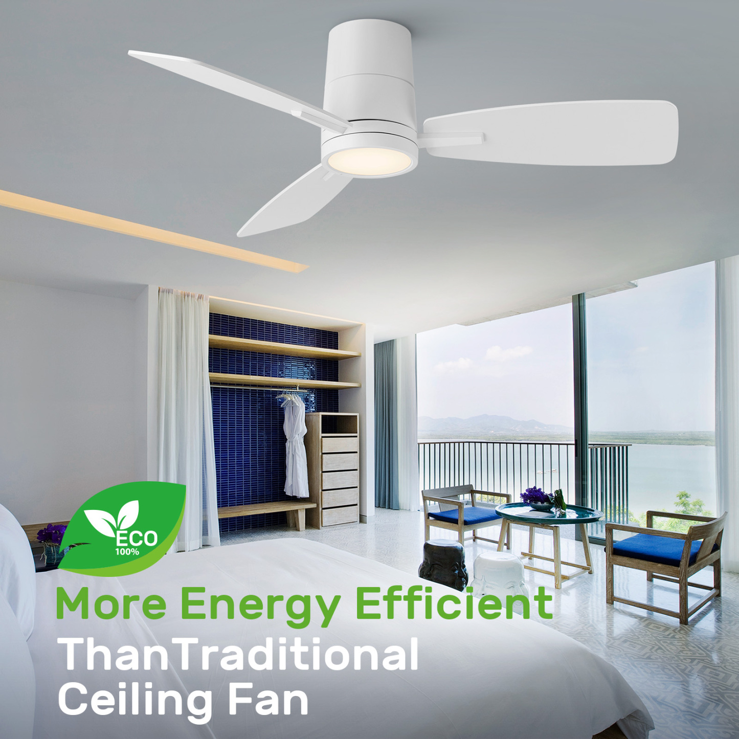 TALOYA 42 inch Flush Mount Ceiling Fans with Lights and Remote Control Low Profile White Ceiling Fan with Light