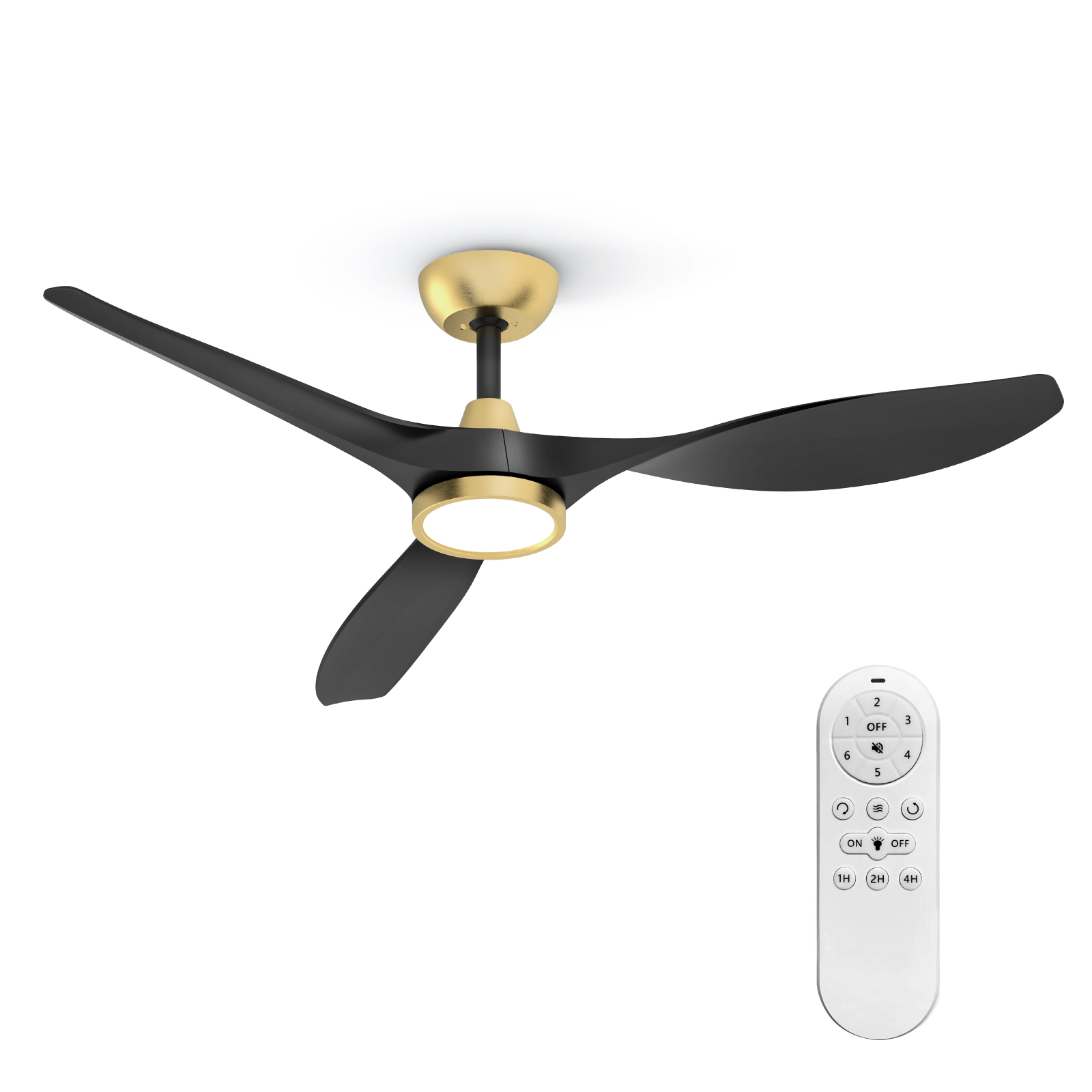 TALOYA 52 Inch Ceiling Fan with Led Light Remote Control Flush Mount Low Profile for Bedroom Farmhouse Patio Living Room Kitchen Dining Room,DC Motor,Reversible,Black+Gold