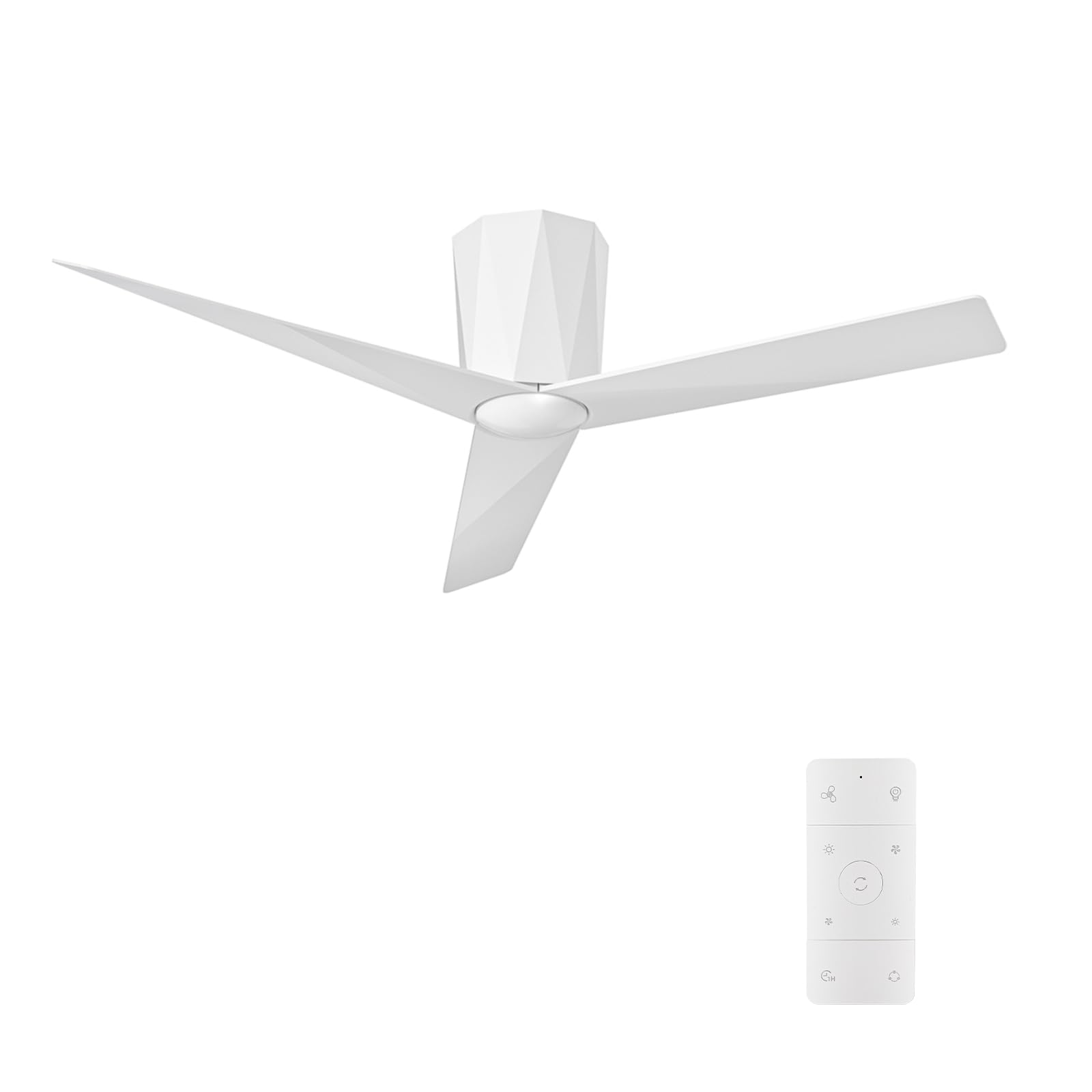   52 Inch White Flush Mount Ceiling Fans with Led Dimmable 3 CCT Lights and Remote Control Modern Low Profile Ceiling Fan, Easy Installation, Whisper Quiet DC Motor, Bedroom Home Living Room 