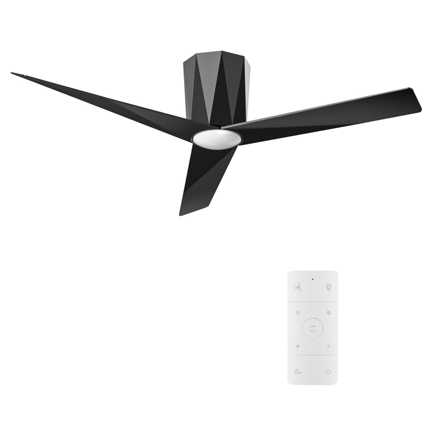 52 Inch Black Flush Mount Ceiling Fans with Led Dimmable 3 CCT Lights and Remote Control Modern Low Profile Ceiling Fan, Easy Installation, Whisper Quiet DC Motor, Bedroom Home Living Room 