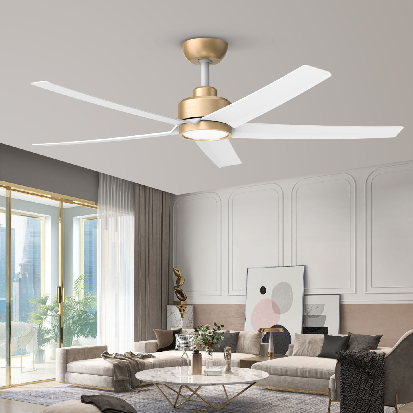  52 inch Ceiling Fans with Lights and Remote Control Ultra Quiet DC Motor 3 Color Temperatures Modern Ceiling Fan for Bedroom Kitchen Indoor Covered Outdoor Gold