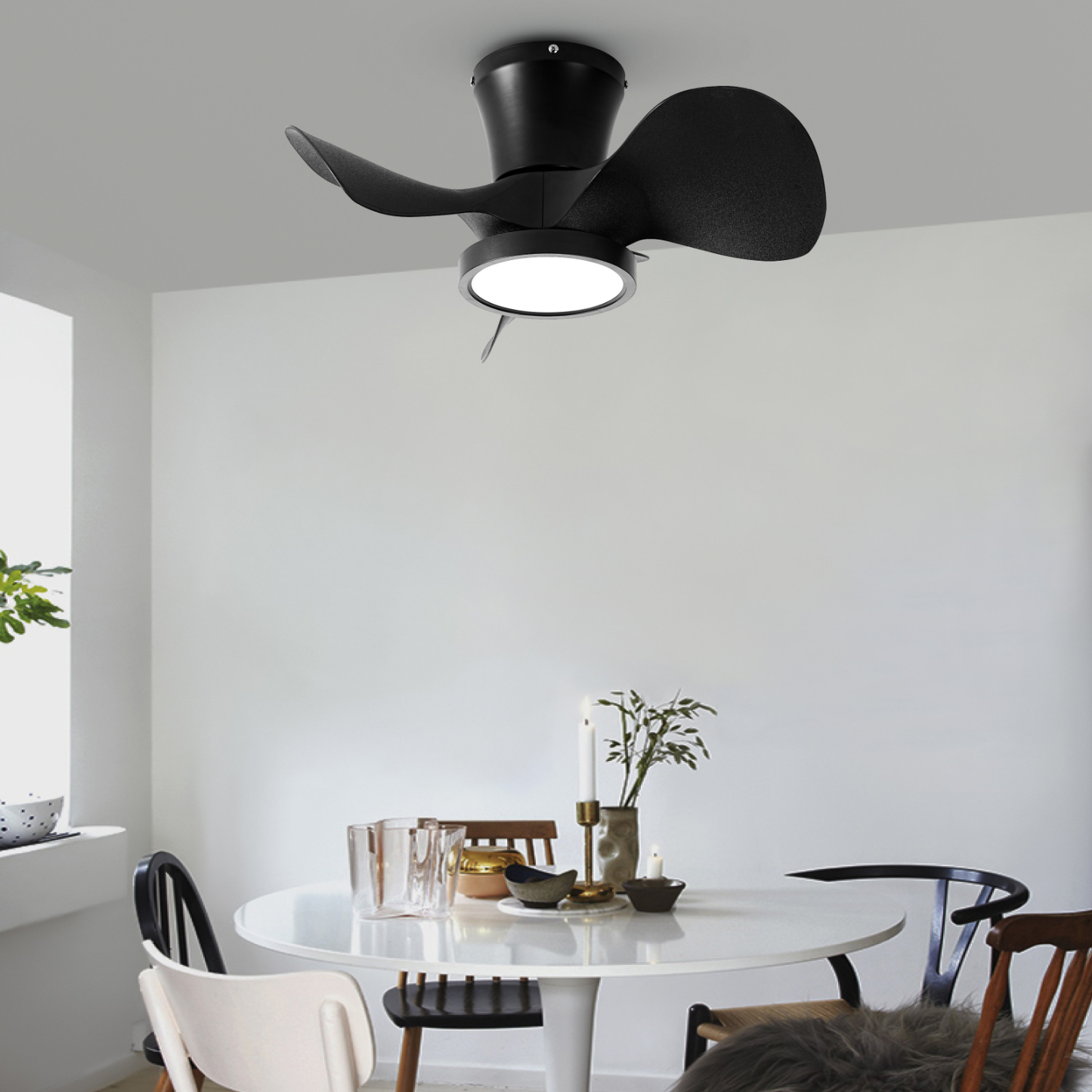 Ceiling Fan with LED Light 22 inch Large Air Volume Remote Control for Kitchen Bedroom Dining Room Patio 15W light