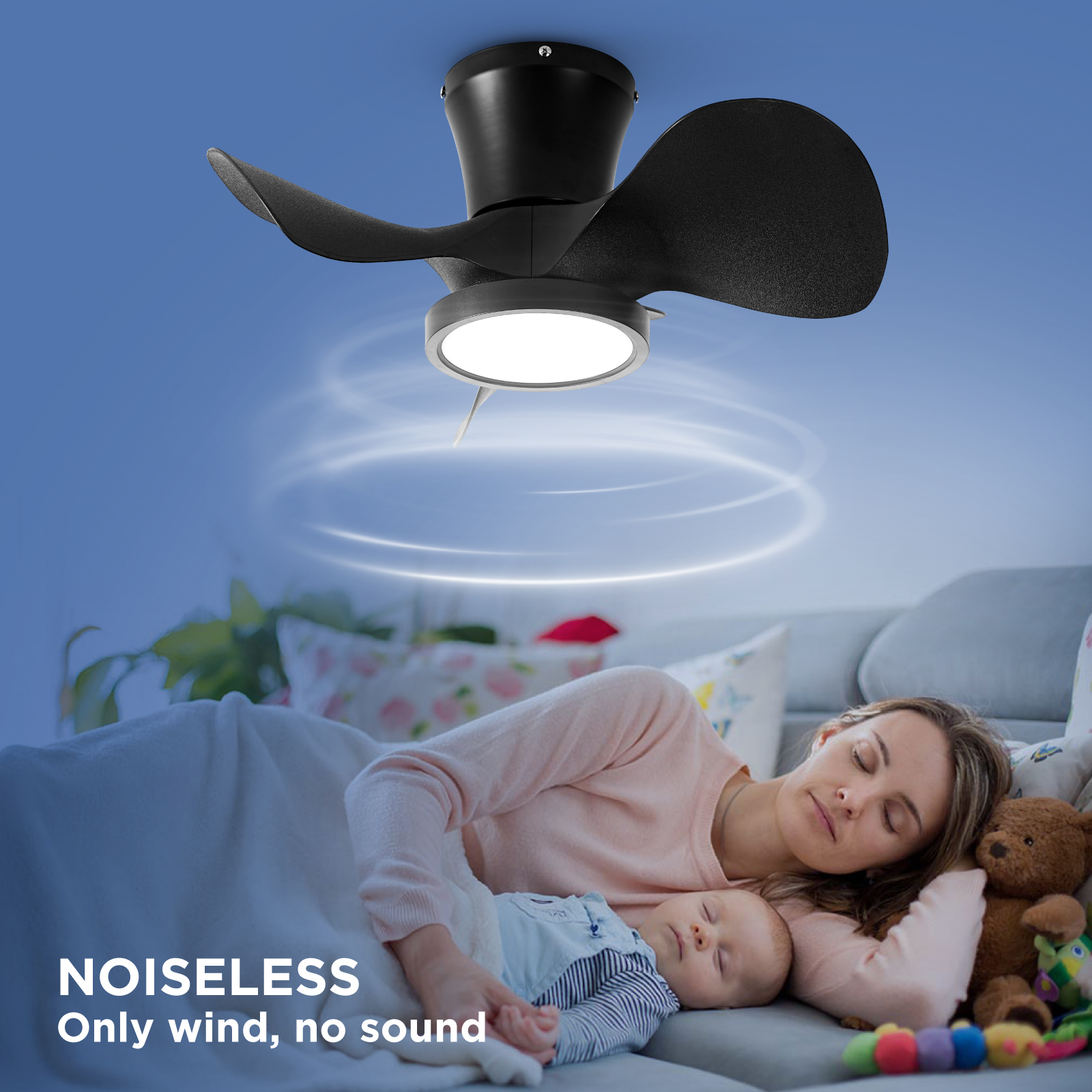 Ceiling Fan with LED Light 22 inch Large Air Volume Remote Control for Kitchen Bedroom Dining Room Patio 15W light