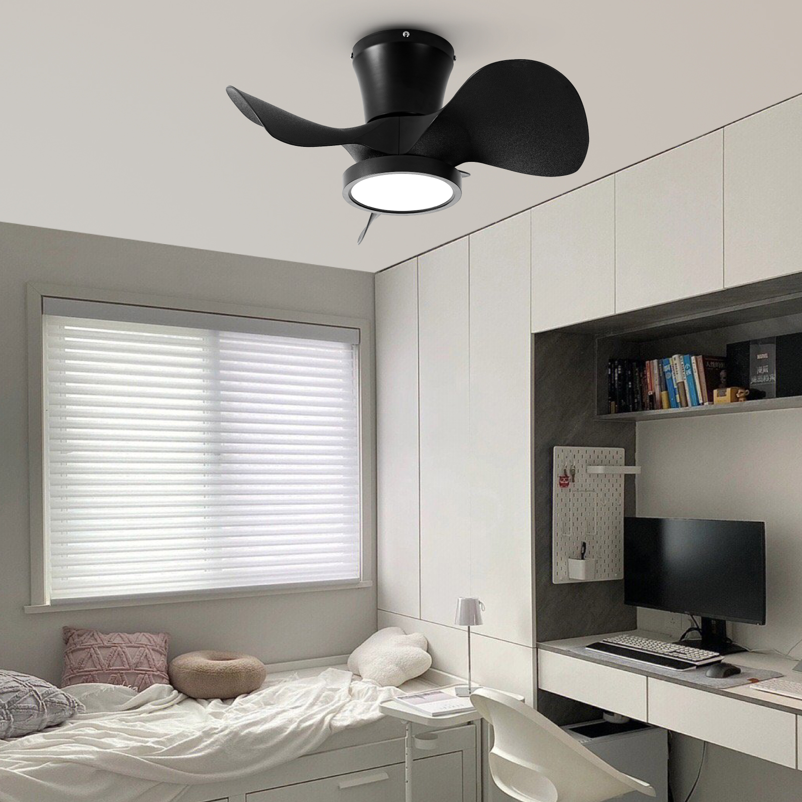 Ceiling Fan with LED Light 22 inch Large Air Volume Remote Control for Kitchen Bedroom Dining Room Patio 15W light