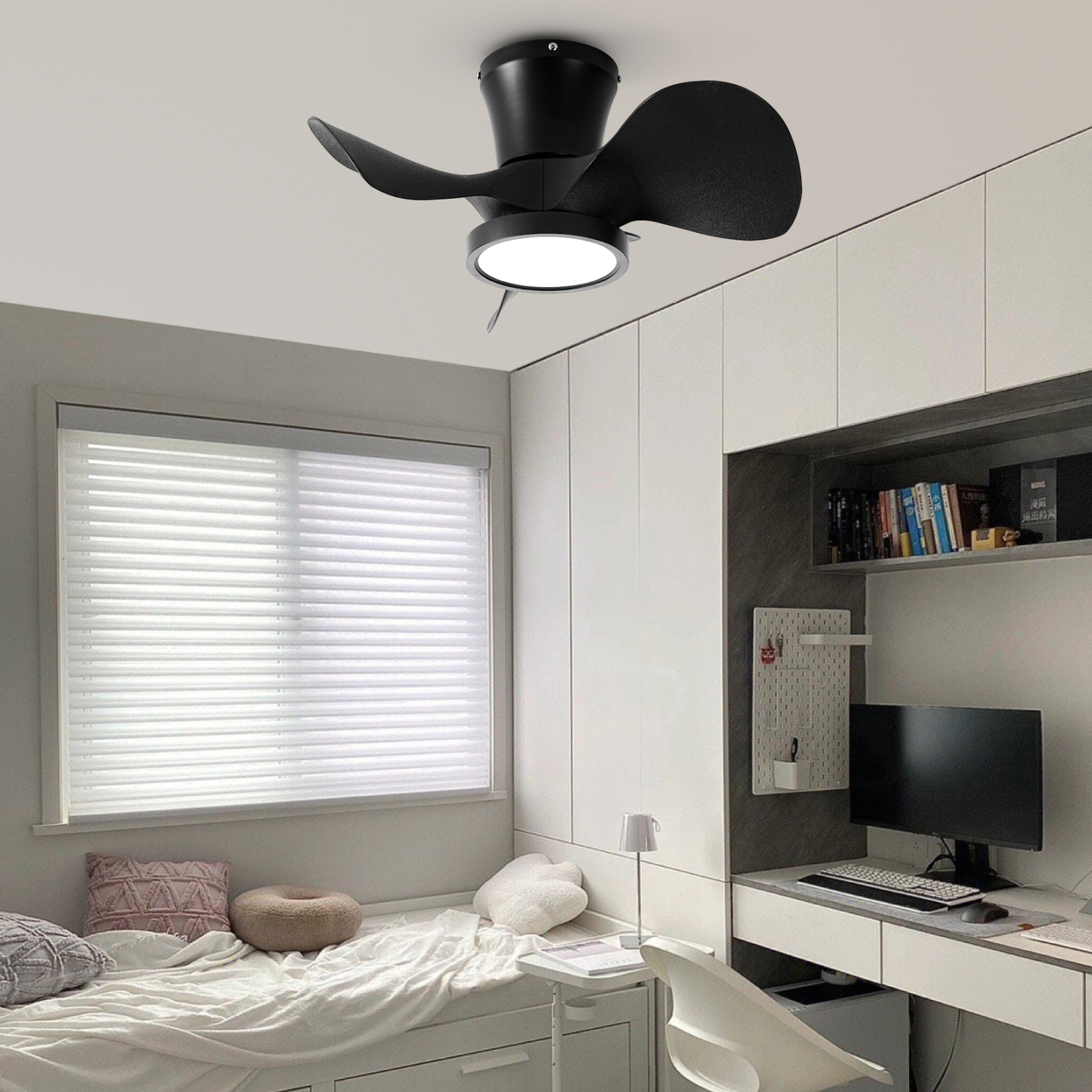 Ceiling Fan with LED Light 22 inch Large Air Volume Remote Control for Kitchen Bedroom Dining Room Patio 15W light