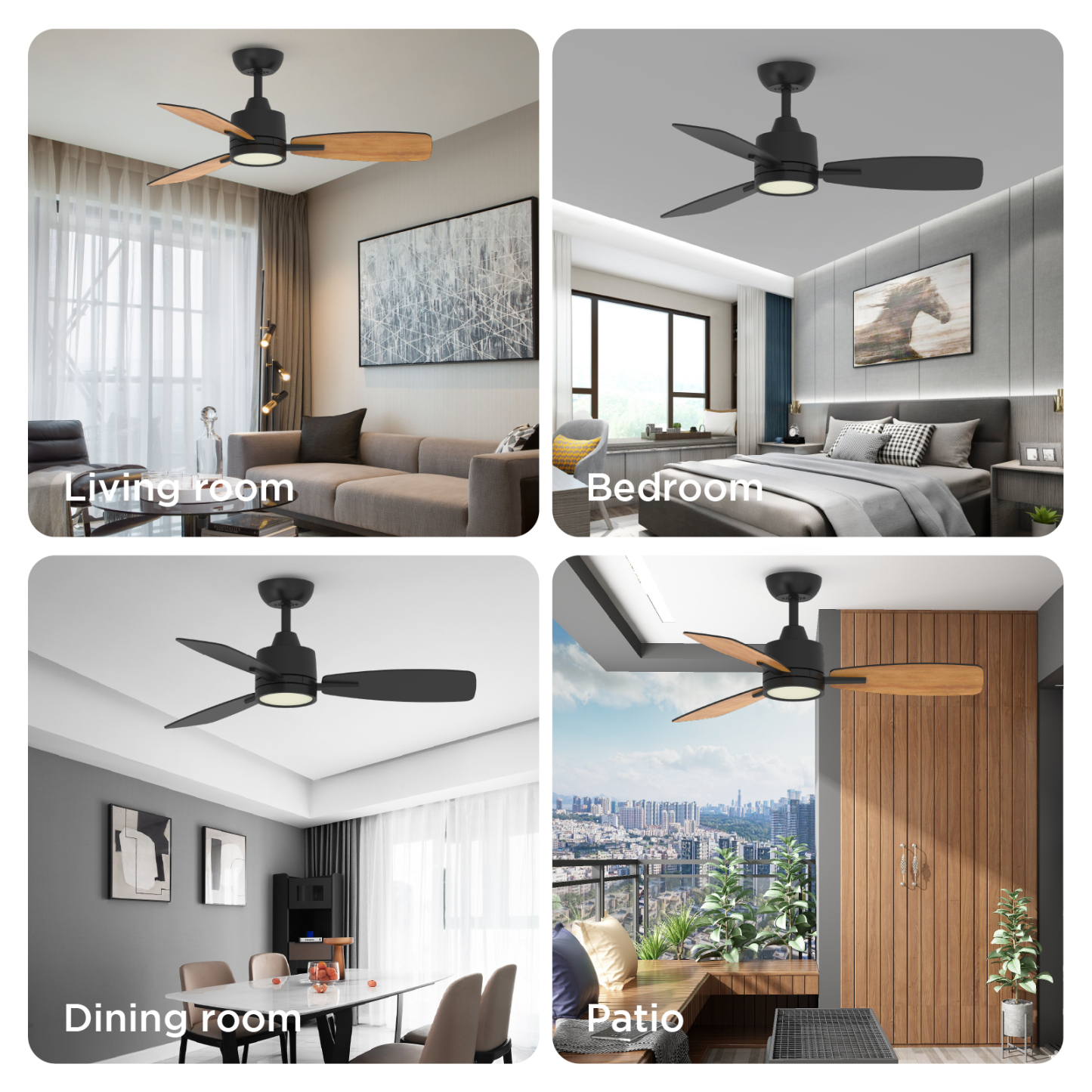 S3 Series 42 Inch Ceiling Fans with Led Lights Black, Remote Control Flush Mount Low Profile for Bedroom Farmhouse Patio Outdoor Living Room Kitchen Dining Room,DC Motor,Reversible,3 CCT,6'' downrod