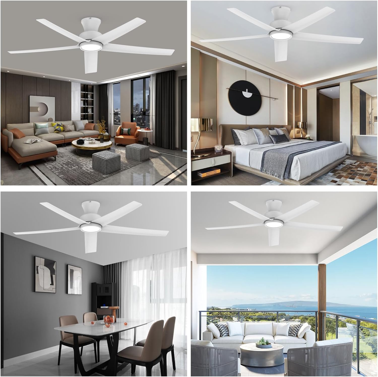 TALOYA 52 inch Ceiling Fans with Lights,Remote Control Multifunctional Quiet Fan with Three Color Temperature and Dimmable Light with Reversible Blades White