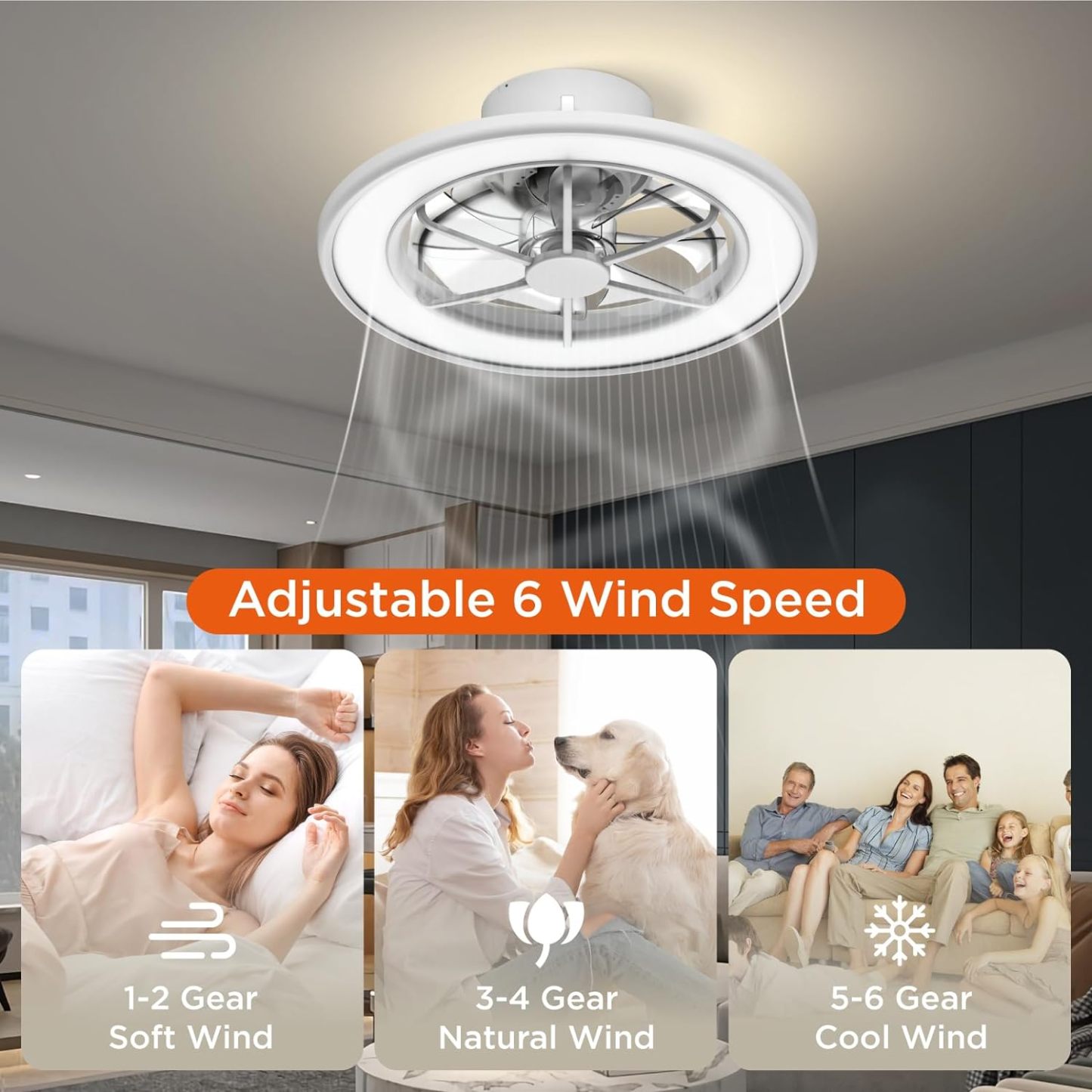 Ceiling Fans with Lights and Remote Control,18 in Low Profile Ceiling Fans with Dimmable 3 Colors Temperature Changing Back Ambient Light for Bedroom