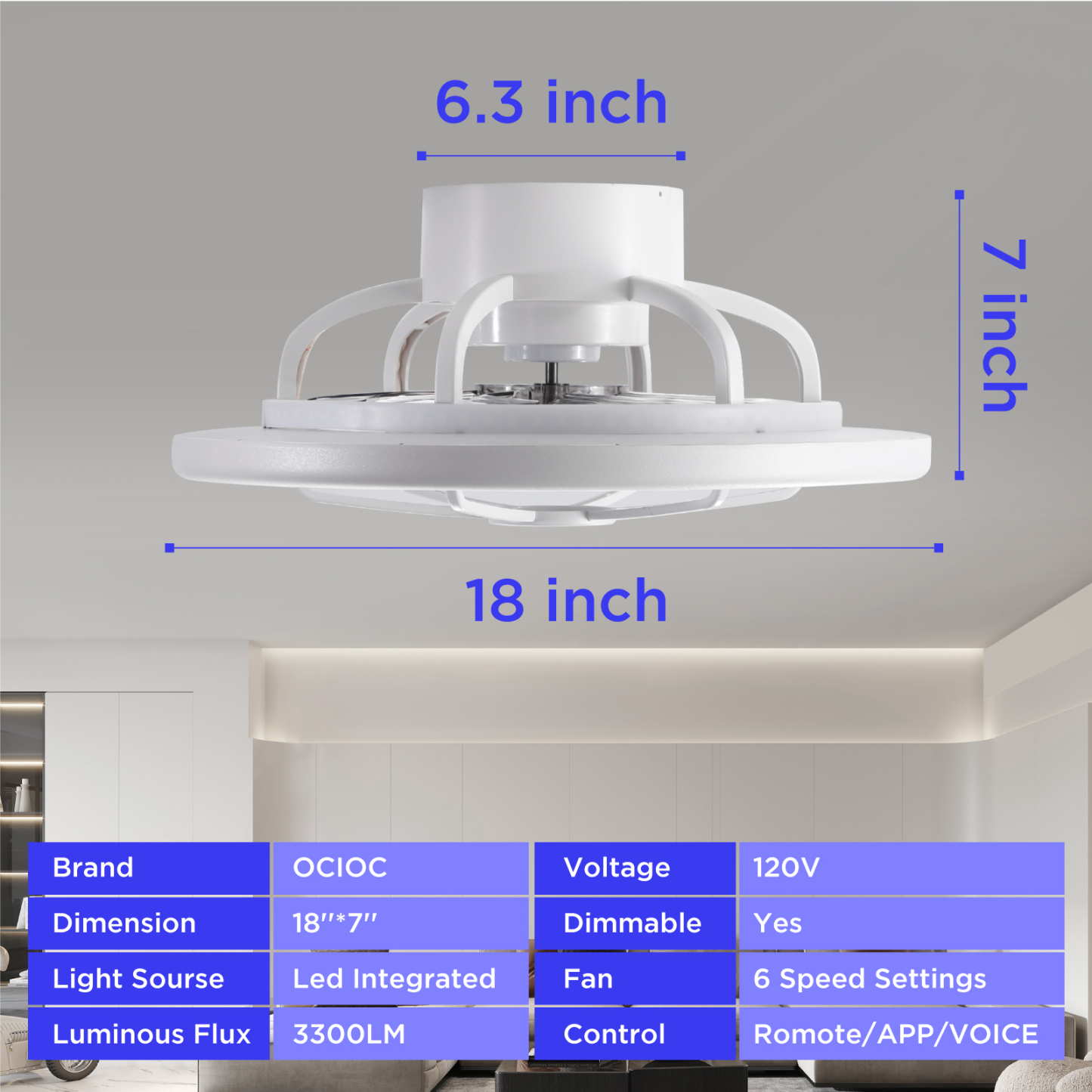 Ceiling Fans with Lights and Remote Control,18 in Low Profile Ceiling Fans with Dimmable 3 Colors Temperature Changing Back Ambient Light for Bedroom