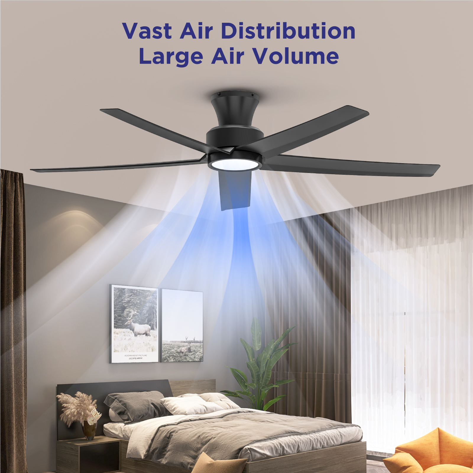 TALOYA 52 inch Ceiling Fans with Lights,Remote Control Multifunctional Quiet Fan with Three Color Temperature and Dimmable Light with Reversible Blades Black