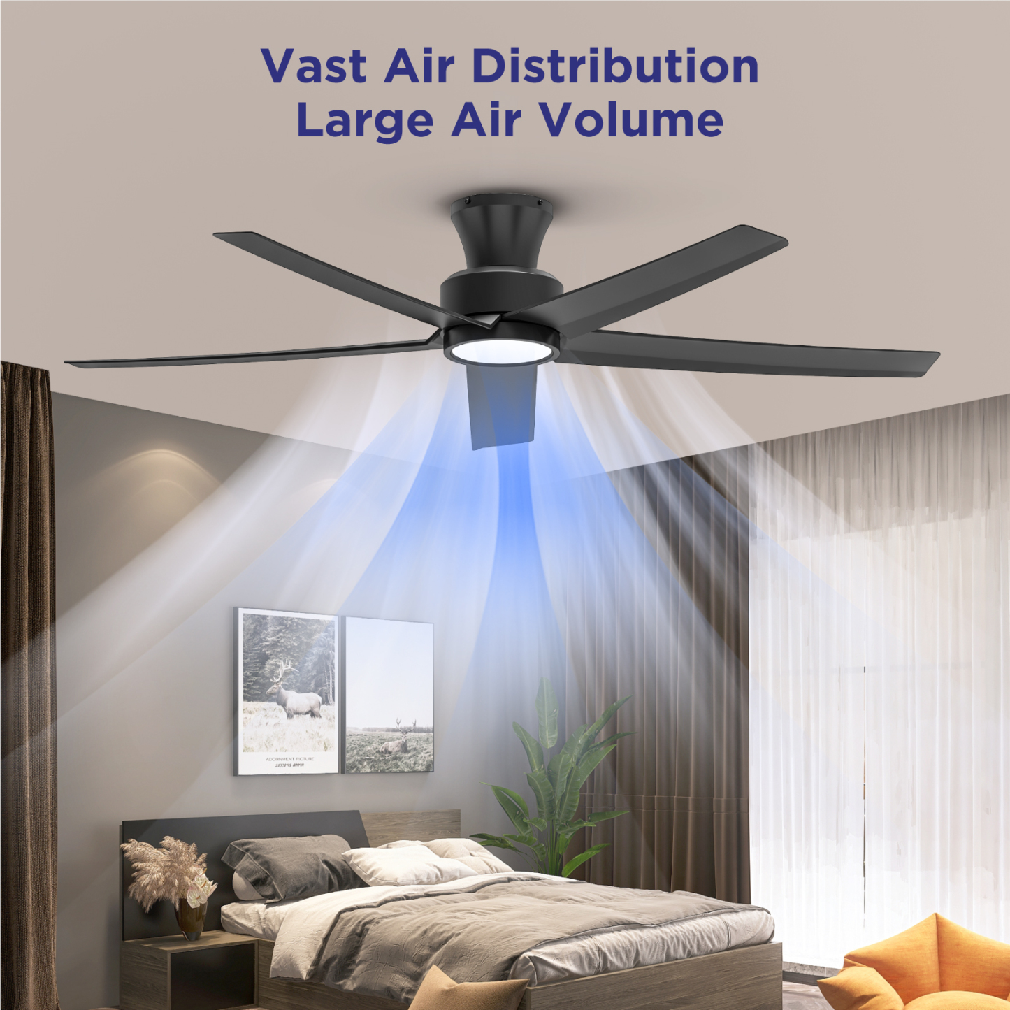 TALOYA 52 inch Ceiling Fans with Lights,Remote Control Multifunctional Quiet Fan with Three Color Temperature and Dimmable Light with Reversible Blades Black