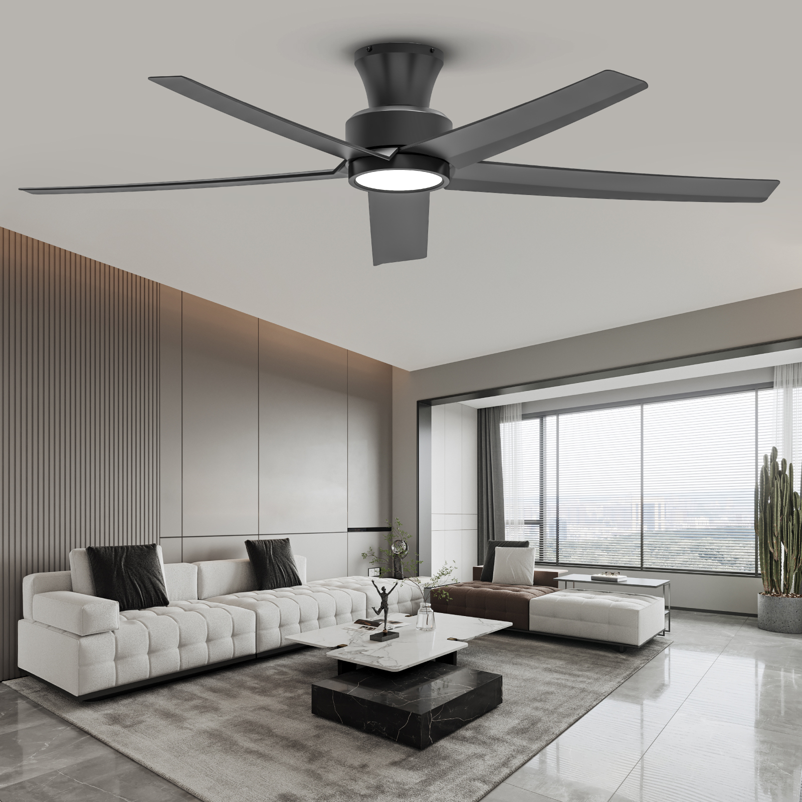 TALOYA 52 inch Ceiling Fans with Lights,Remote Control Multifunctional Quiet Fan with Three Color Temperature and Dimmable Light with Reversible Blades Black