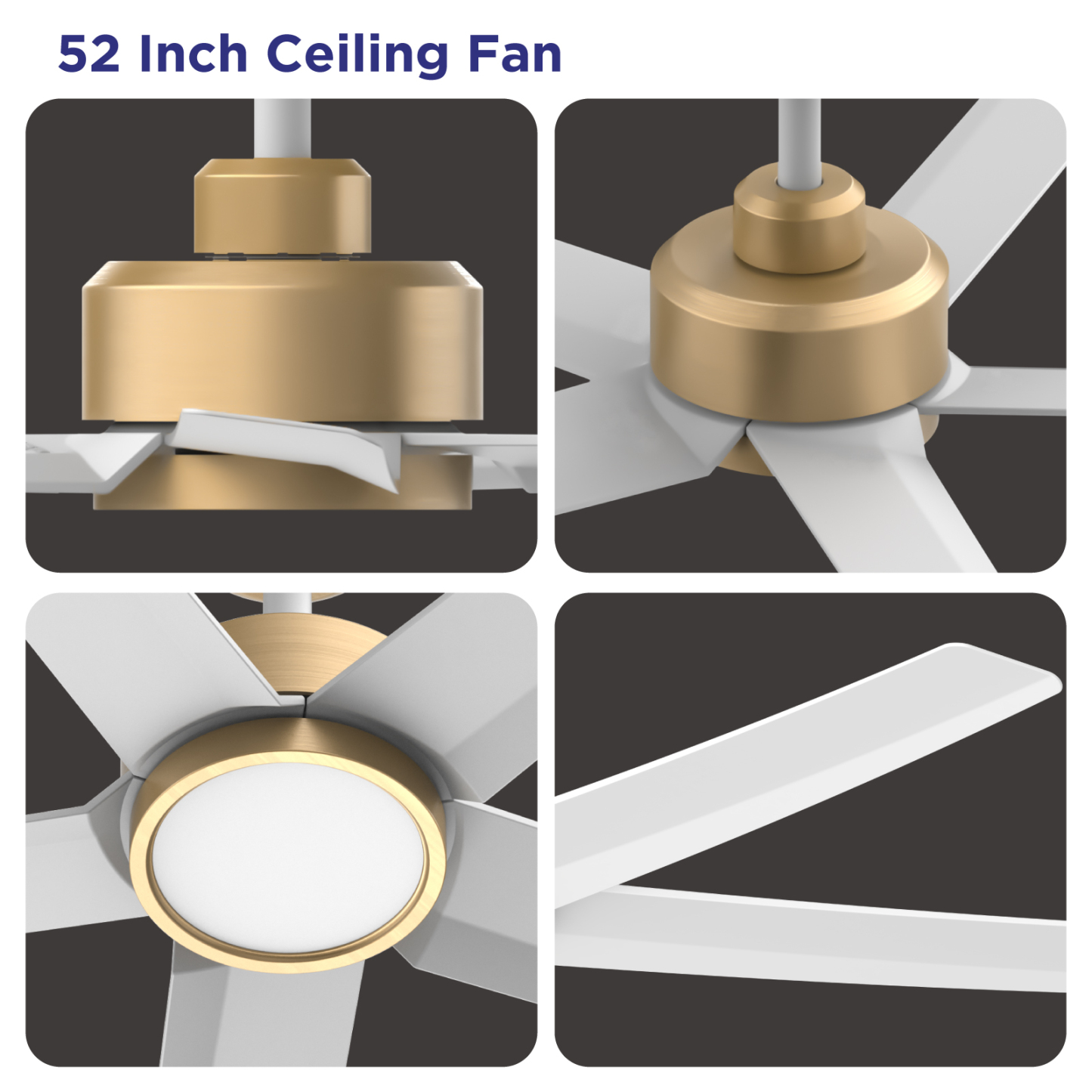  52 inch Ceiling Fans with Lights and Remote Control Ultra Quiet DC Motor 3 Color Temperatures Modern Ceiling Fan for Bedroom Kitchen Indoor Covered Outdoor Gold