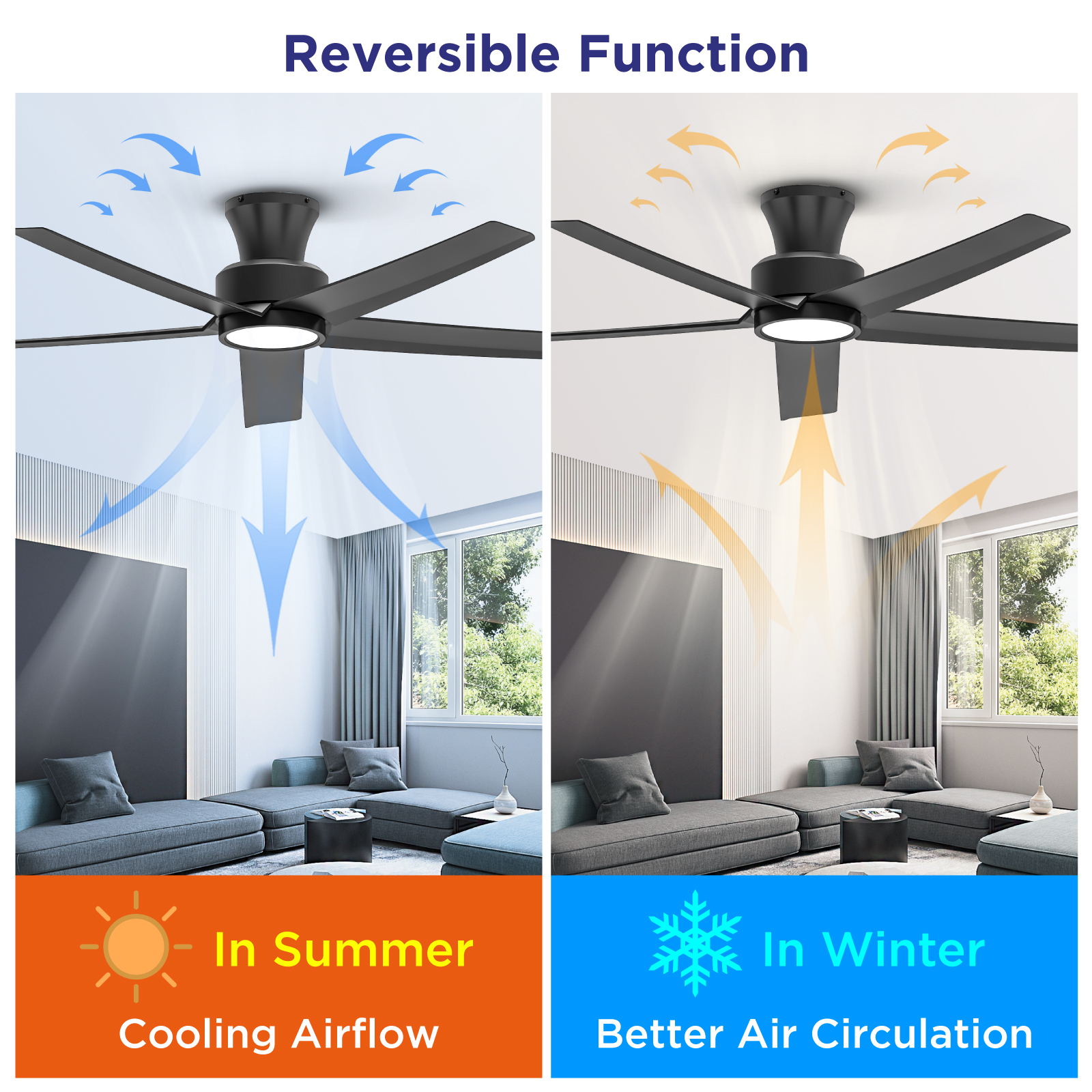 TALOYA 52 inch Ceiling Fans with Lights,Remote Control Multifunctional Quiet Fan with Three Color Temperature and Dimmable Light with Reversible Blades Black