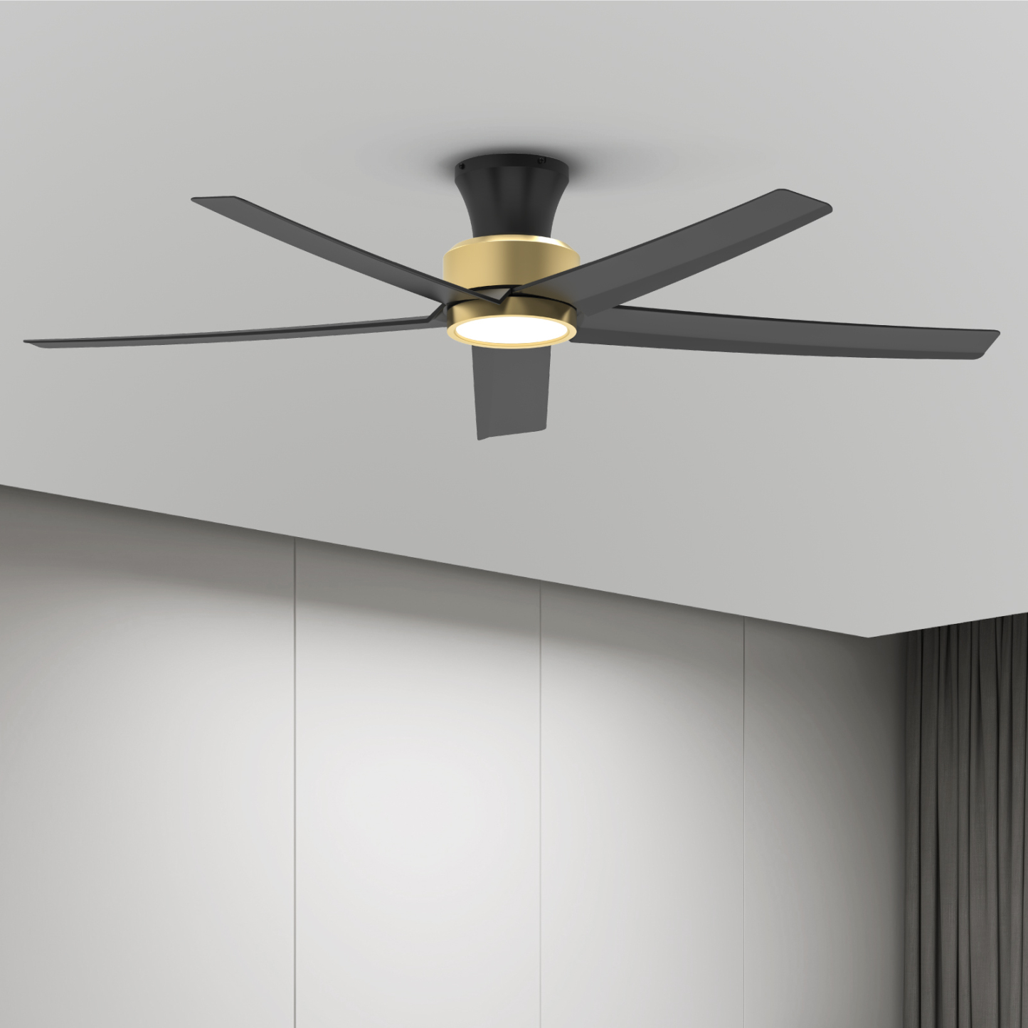 TALOYA 52 inch Ceiling Fans with Lights and Remote,Ultra Silent low profile Ceiling Fan with Three Color Temperature and Dimmable Light with Reversible Blades Black Gold
