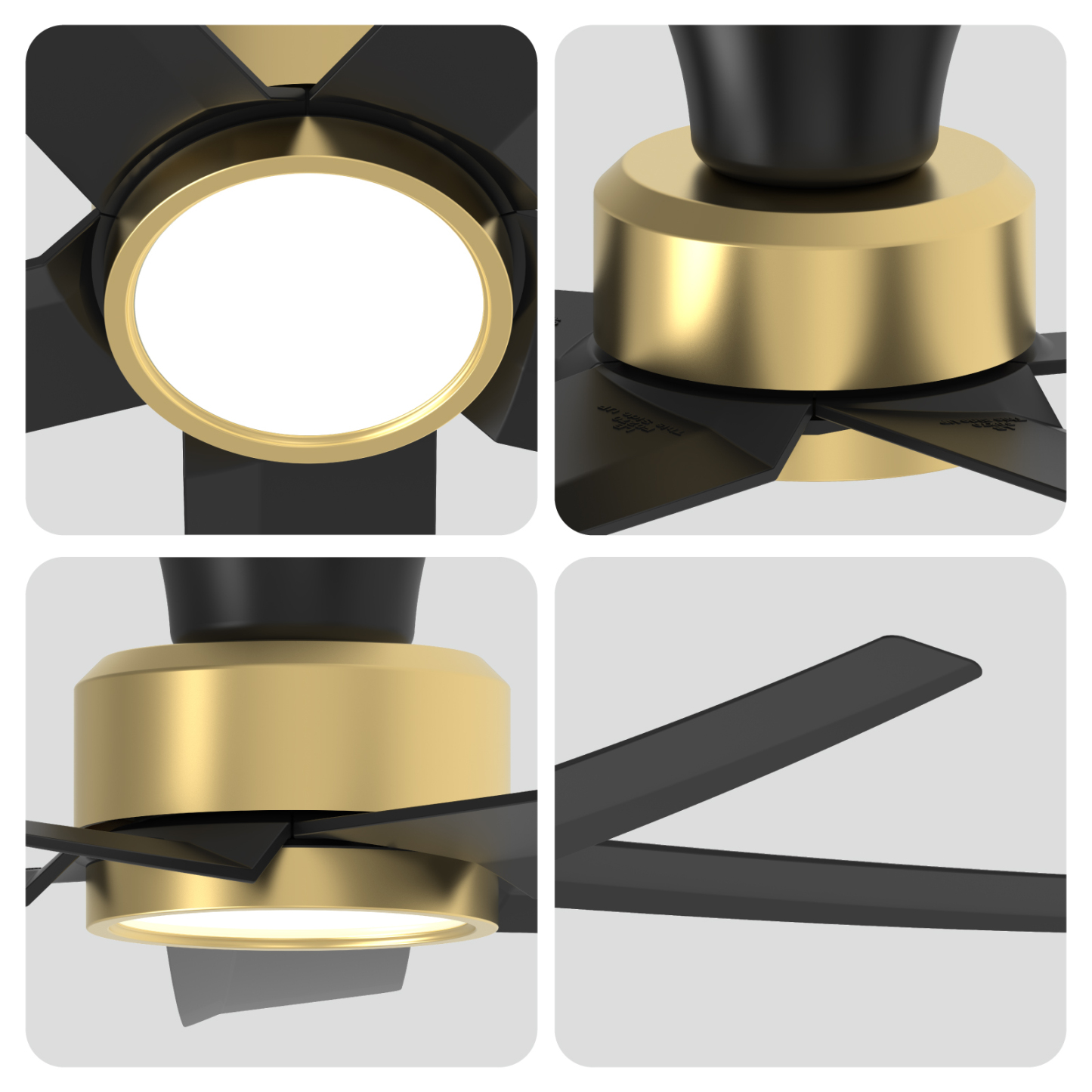 TALOYA 52 inch Ceiling Fans with Lights and Remote,Ultra Silent low profile Ceiling Fan with Three Color Temperature and Dimmable Light with Reversible Blades Black Gold