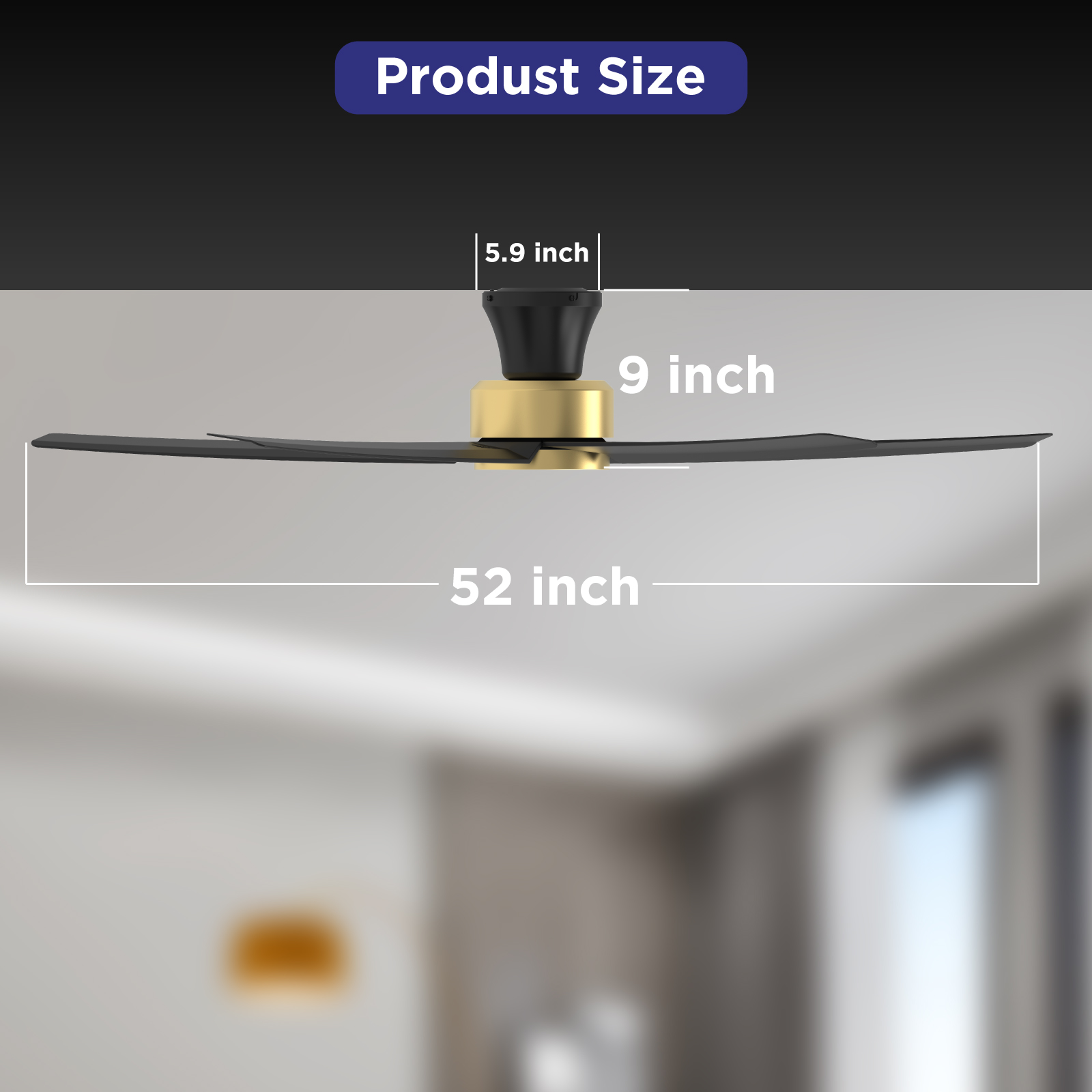 TALOYA 52 inch Ceiling Fans with Lights and Remote,Ultra Silent low profile Ceiling Fan with Three Color Temperature and Dimmable Light with Reversible Blades Black Gold